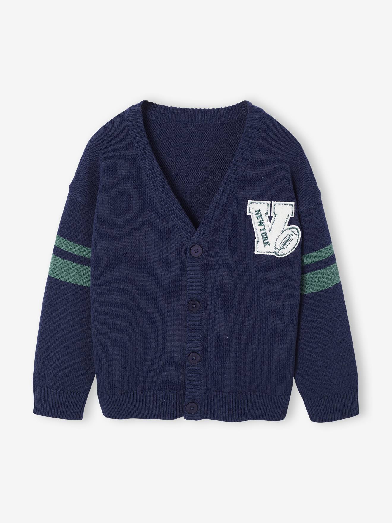 Jungen Cardigan mit V-Ausschnitt blau Gr. 110 von vertbaudet