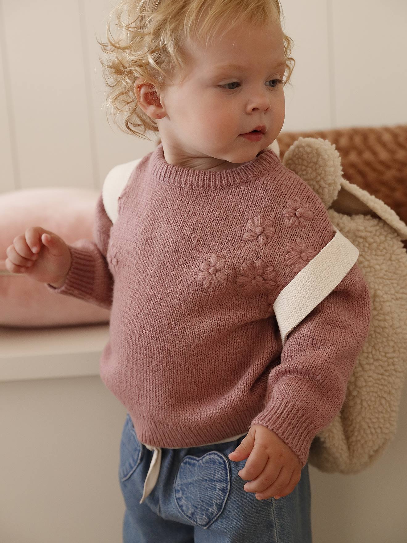 Baby Strickpullover mit Blumenstickerei