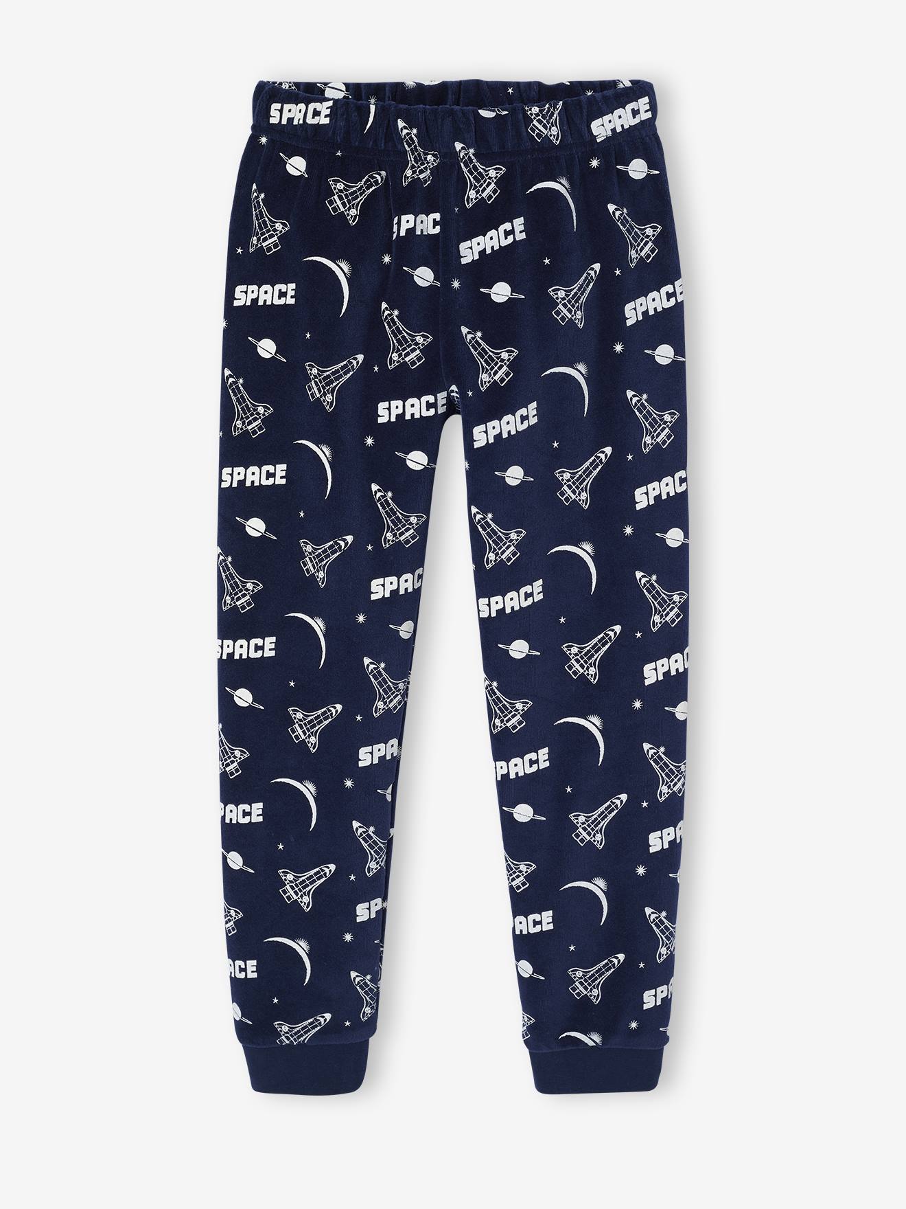 Thumbnail - Jungen Samt-Schlafanzug mit Rakete und Recycling-Polyester
