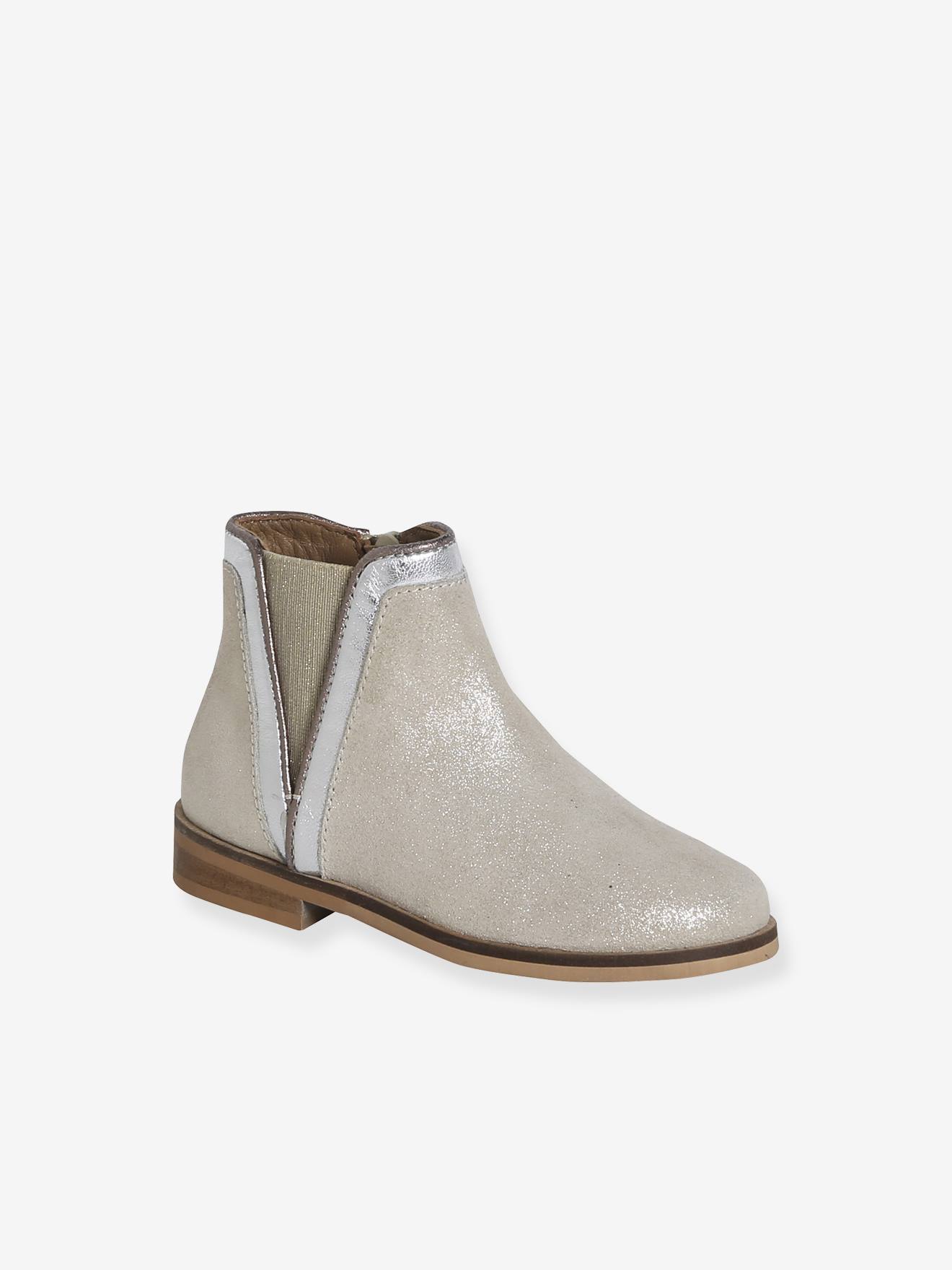 Mädchen Leder-Boots mit Reißverschluss und Gummizug