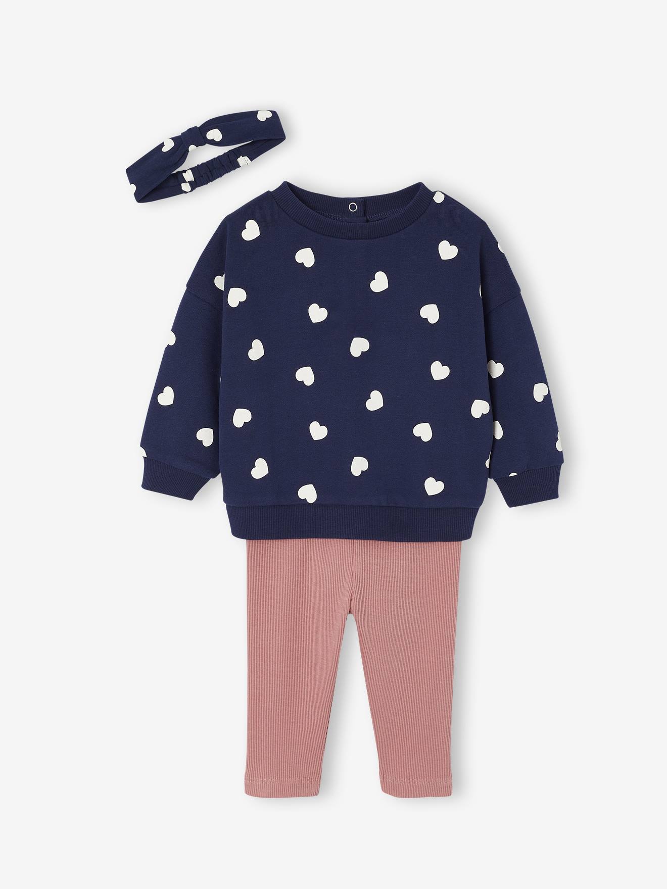 Mädchen Baby-Set: Sweatshirt, Leggings & Haarband, personalisierbar blau Gr. 68 von vertbaudet