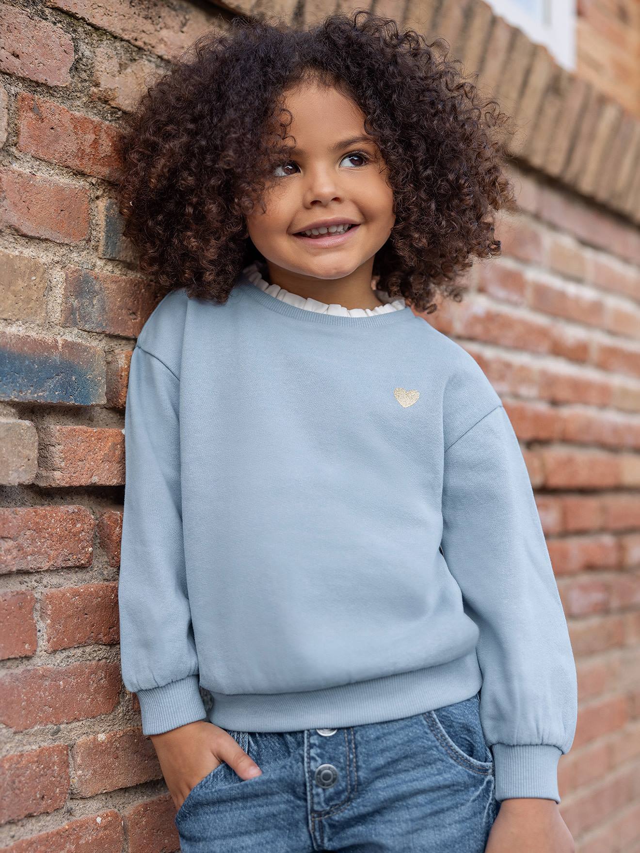 Thumbnail - Mädchen Sweatshirt mit Rüschen und Glitzerherz BLUE SEVEN mittel