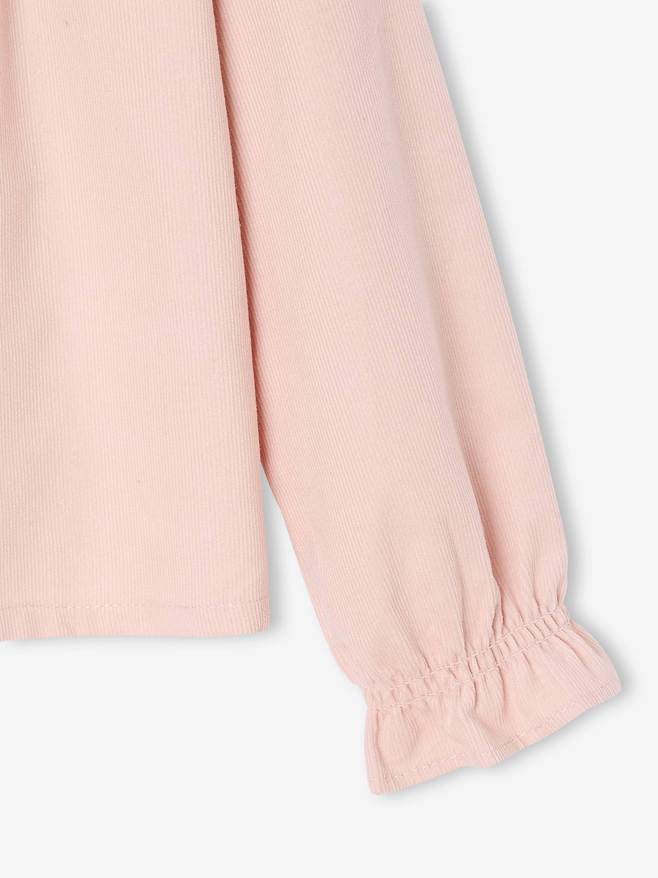 Thumbnail - Mädchen Cordbluse mit Rüschen und Lochstickerei pudrig