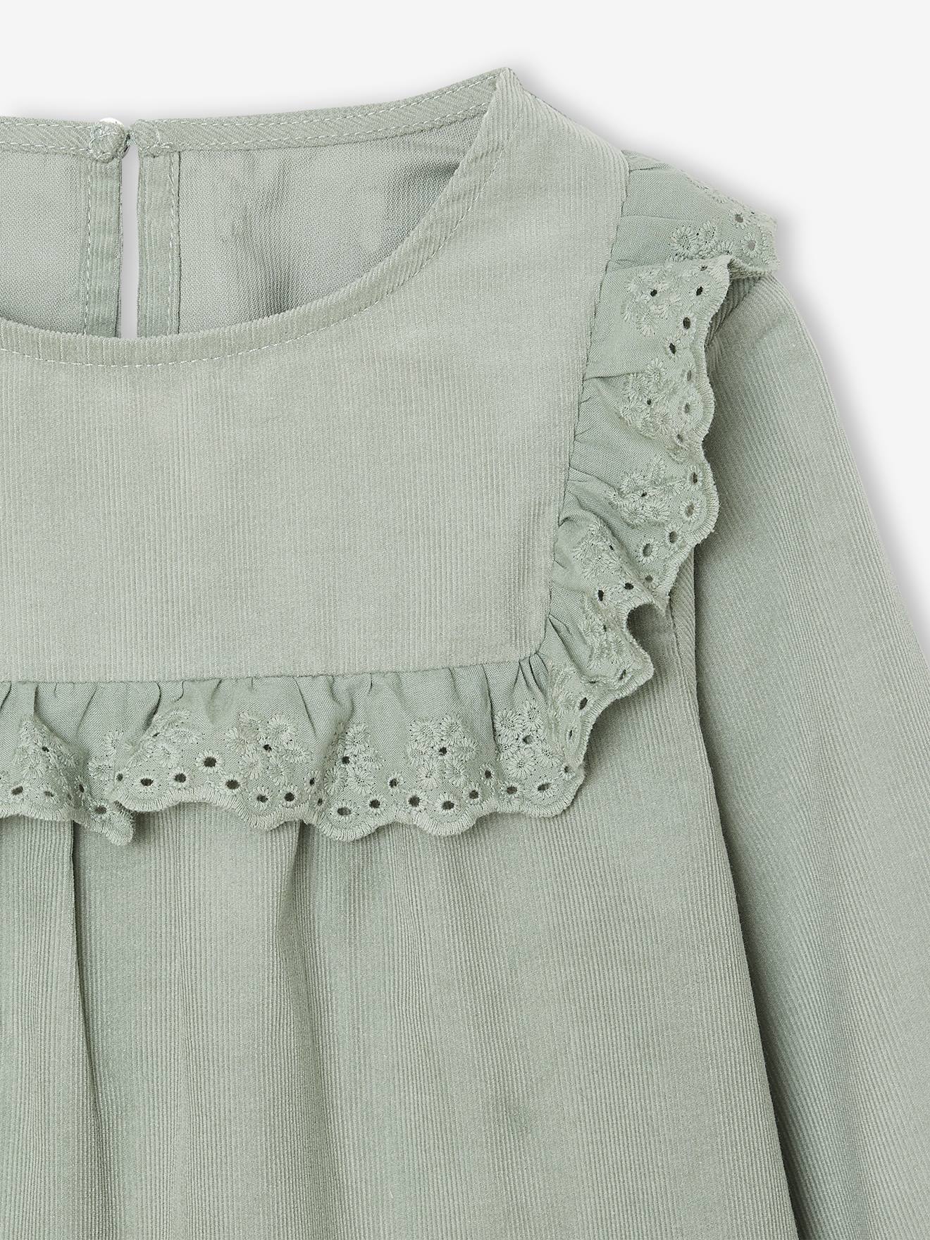Thumbnail - Mädchen Cordbluse mit Rüschen und Lochstickerei