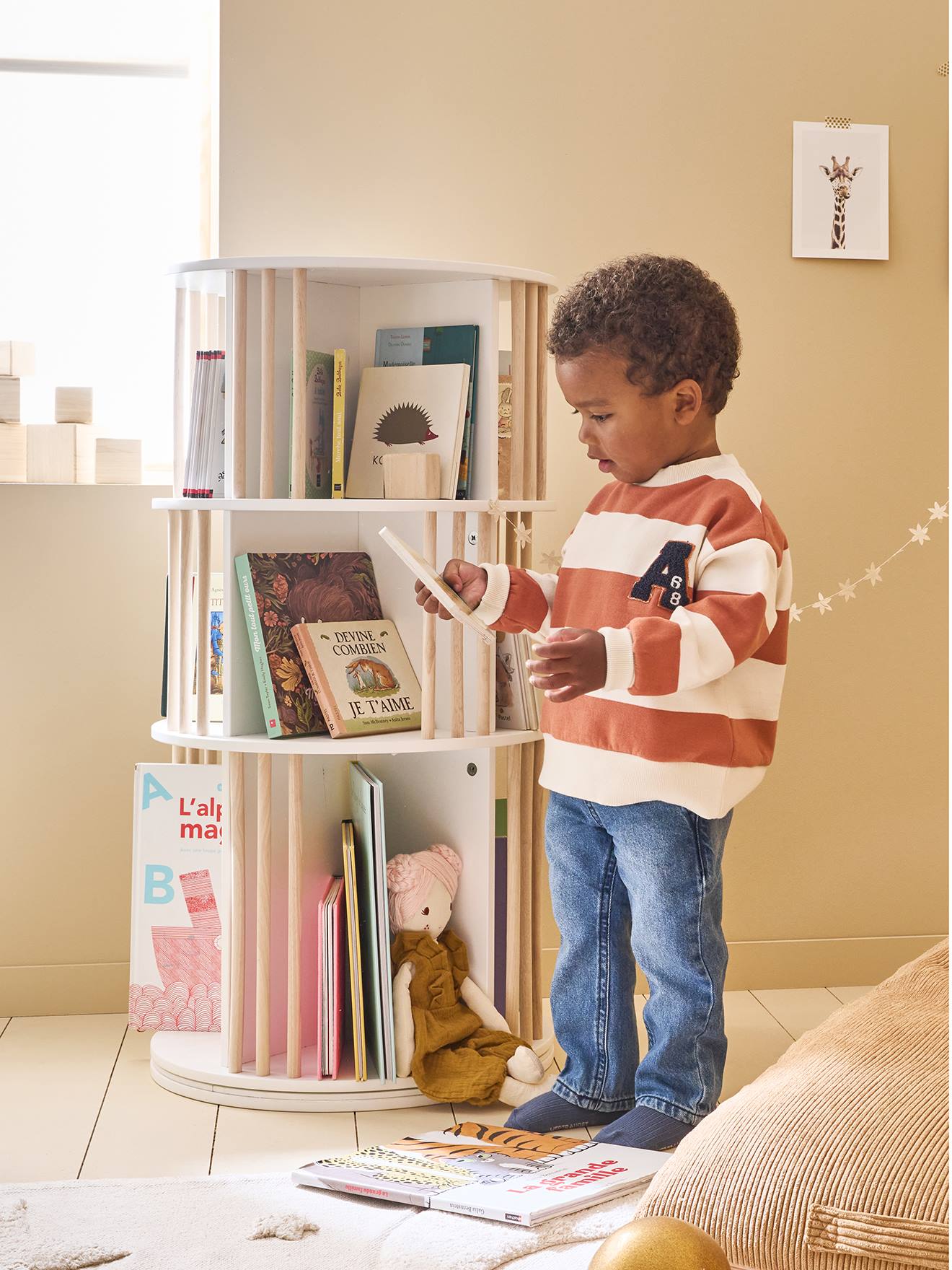 Vertbaudet Drehbares Kinderzimmer Bücherregal Mit 3 Fächern Weiß Einheitsgröße