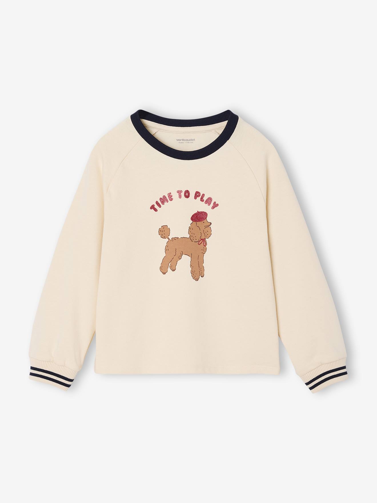 Mädchen Shirt mit Glitzerhund und Baumwolle vanille