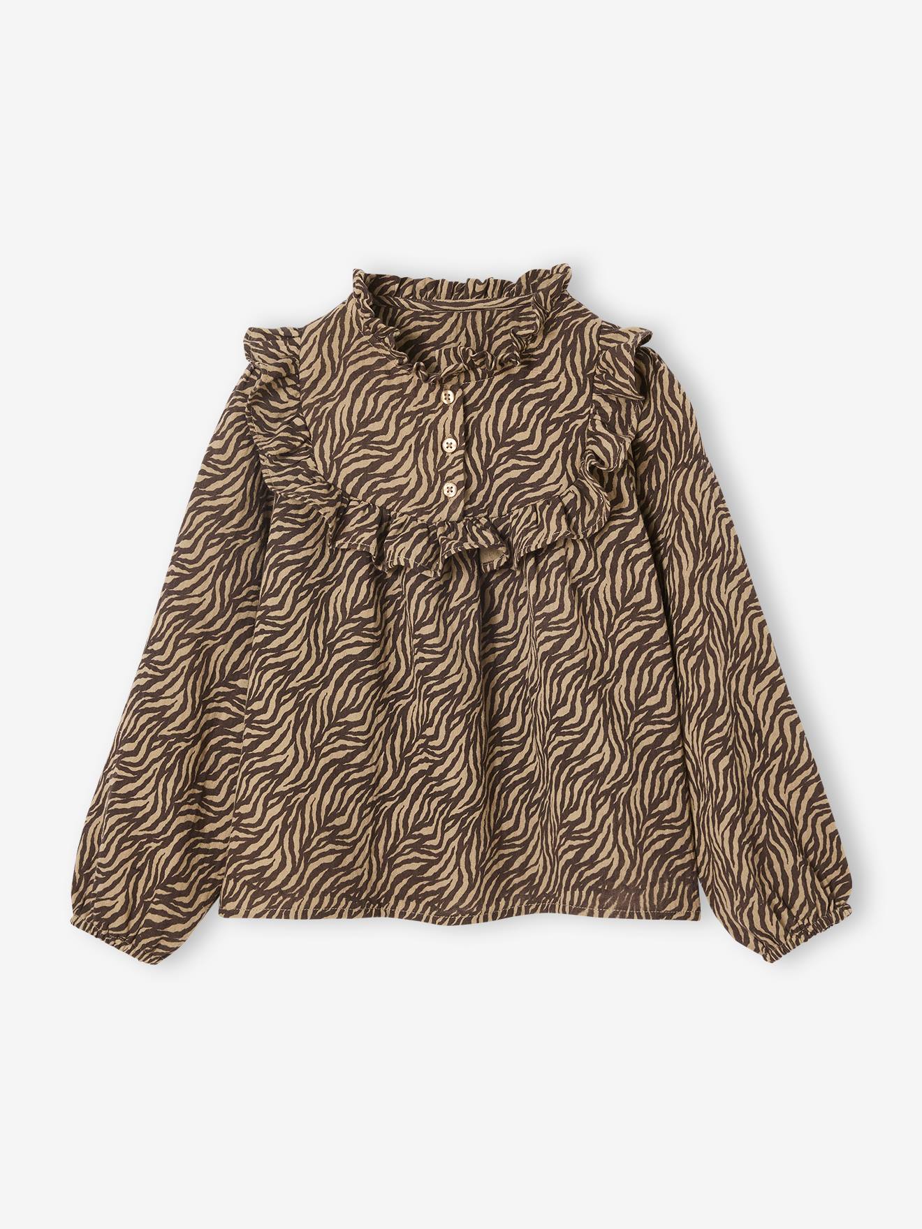 Thumbnail - Bluse mit Zebramuster aus Musselin für Mädchen schokolade