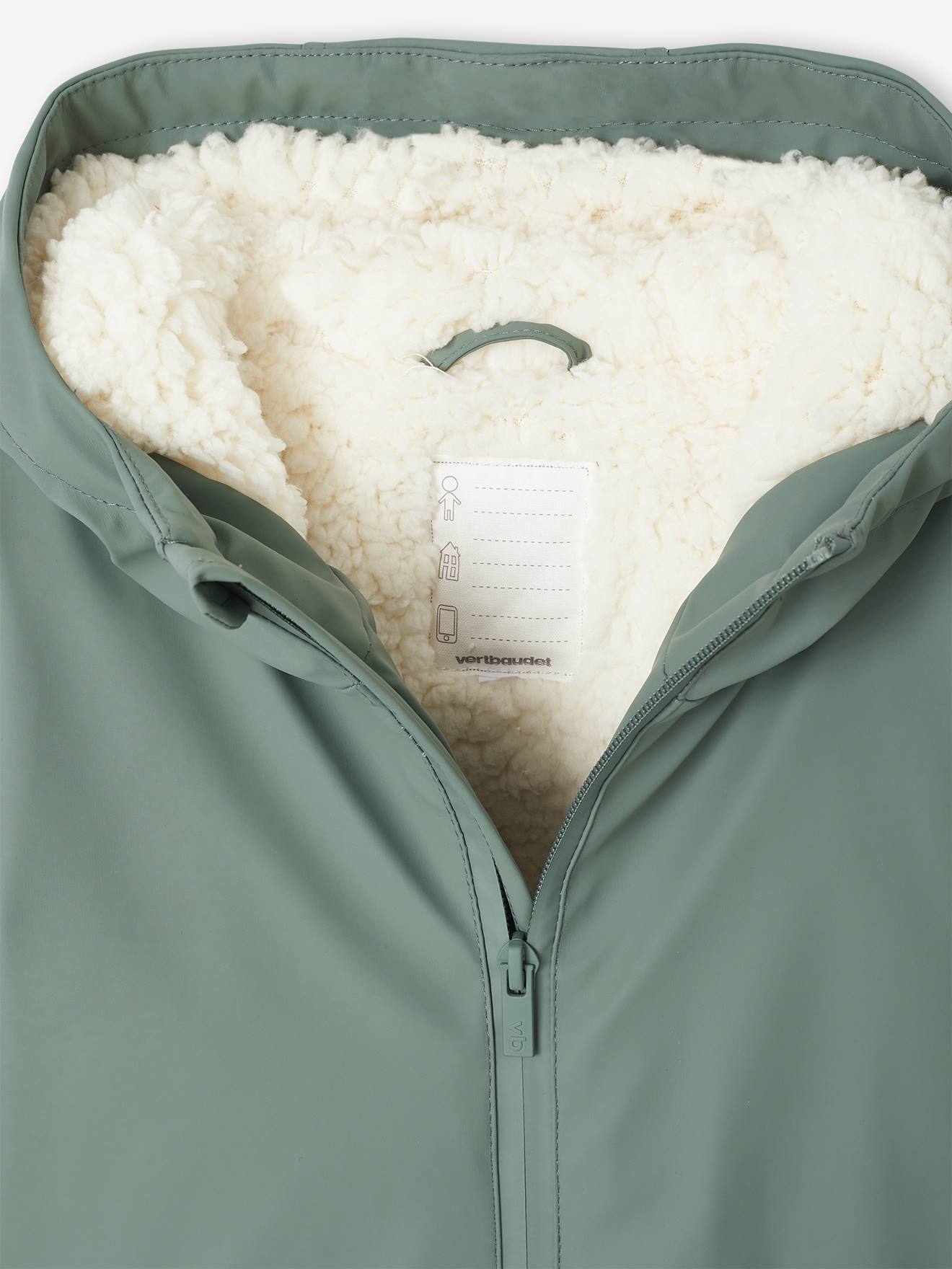 Thumbnail - Jungen Regenjacke mit Kapuze & Teddyfleece-Futter salbei