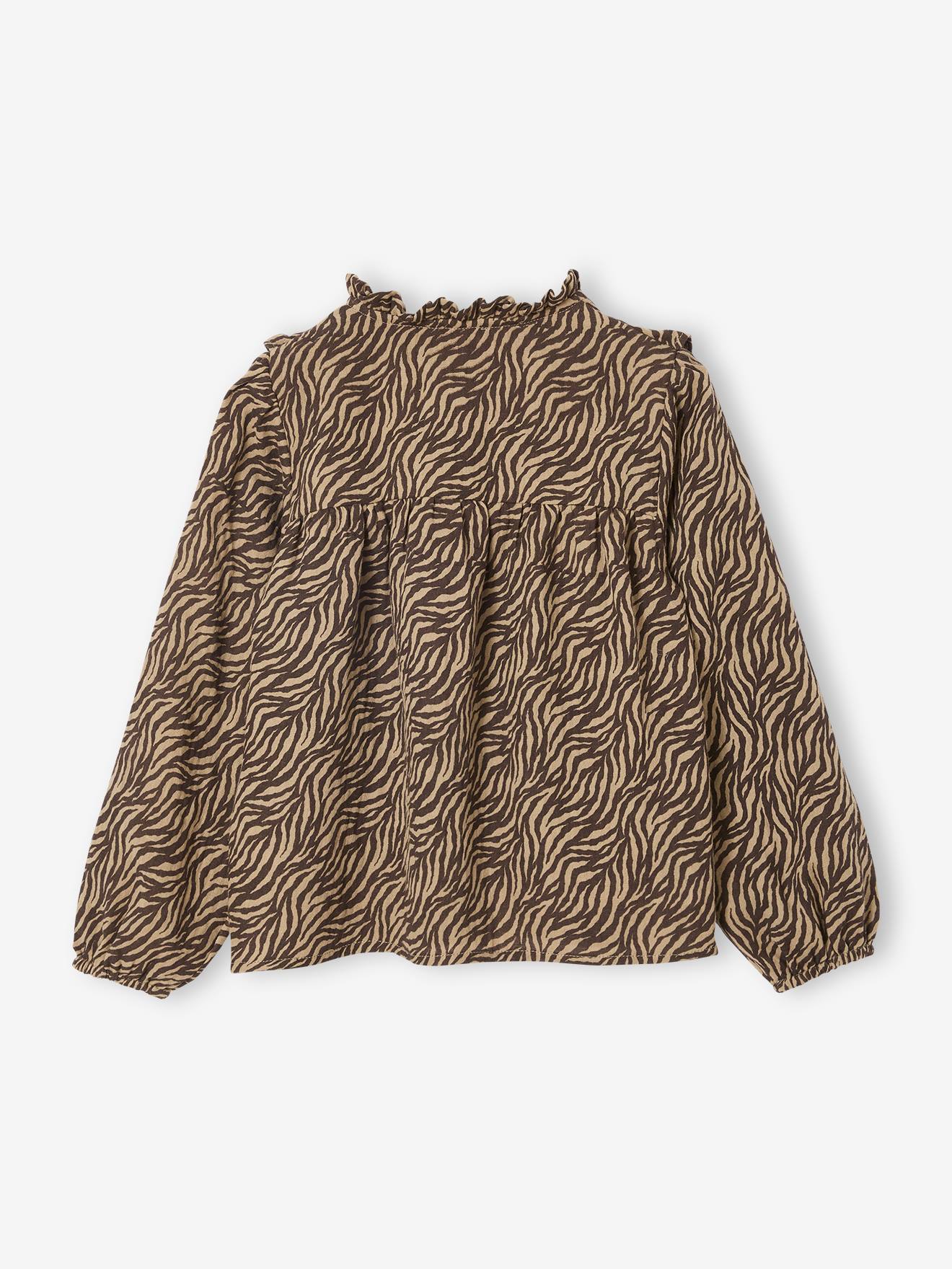 Thumbnail - Bluse mit Zebramuster aus Musselin für Mädchen schokolade