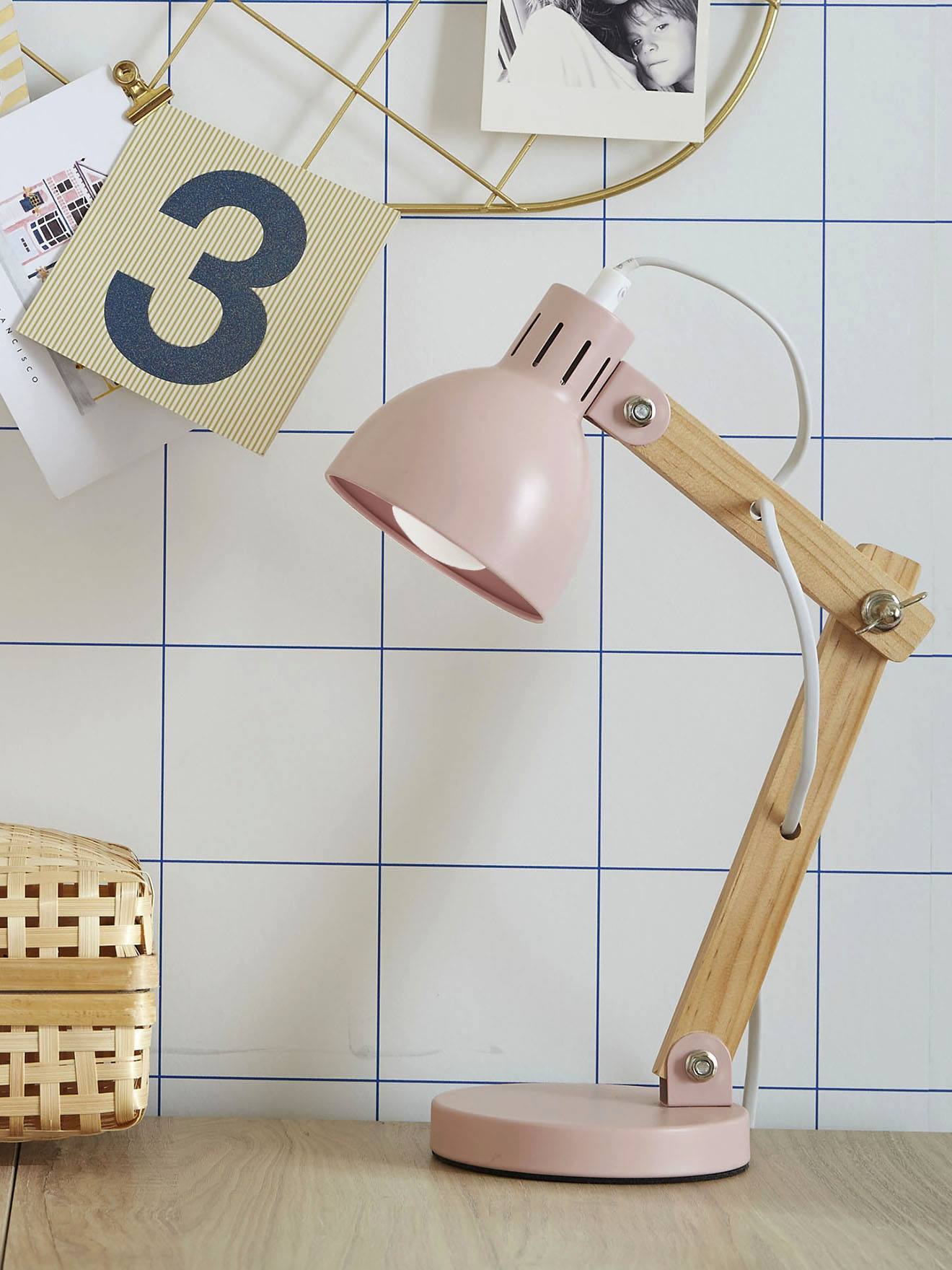 Schreibtischlampe mit Holz-Gelenkarm Kinderzimmer