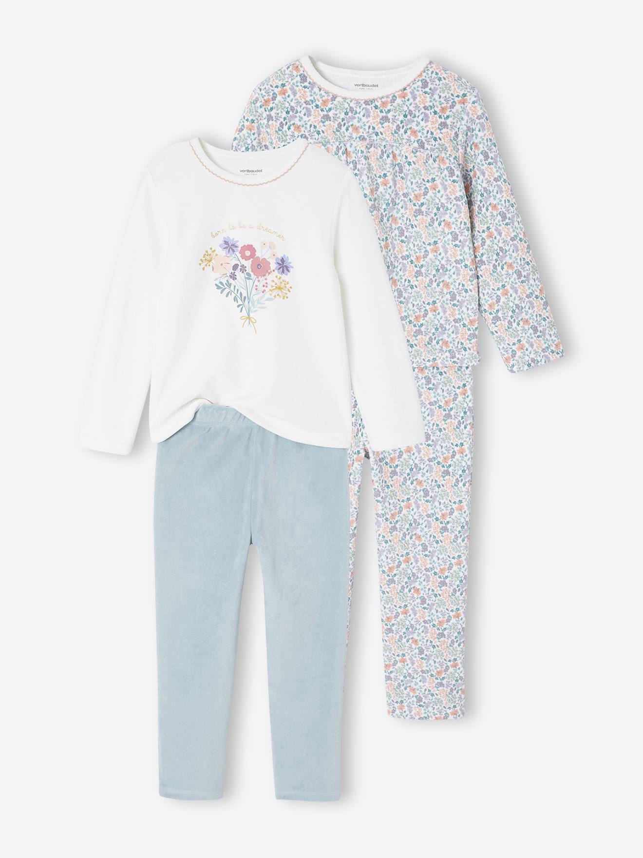 2er-Pack Samt-Schlafanzüge mit Blumenmuster für Mädchen