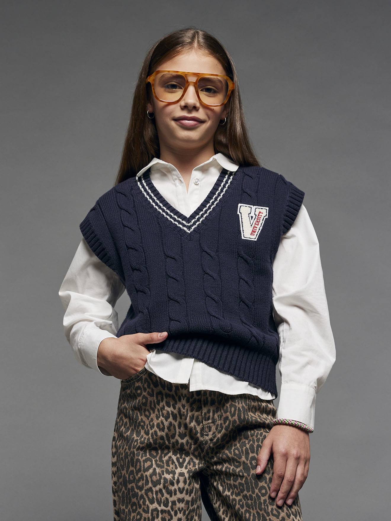 Mädchen Pullunder mit Zopfmuster JONEN blau Gr. 140