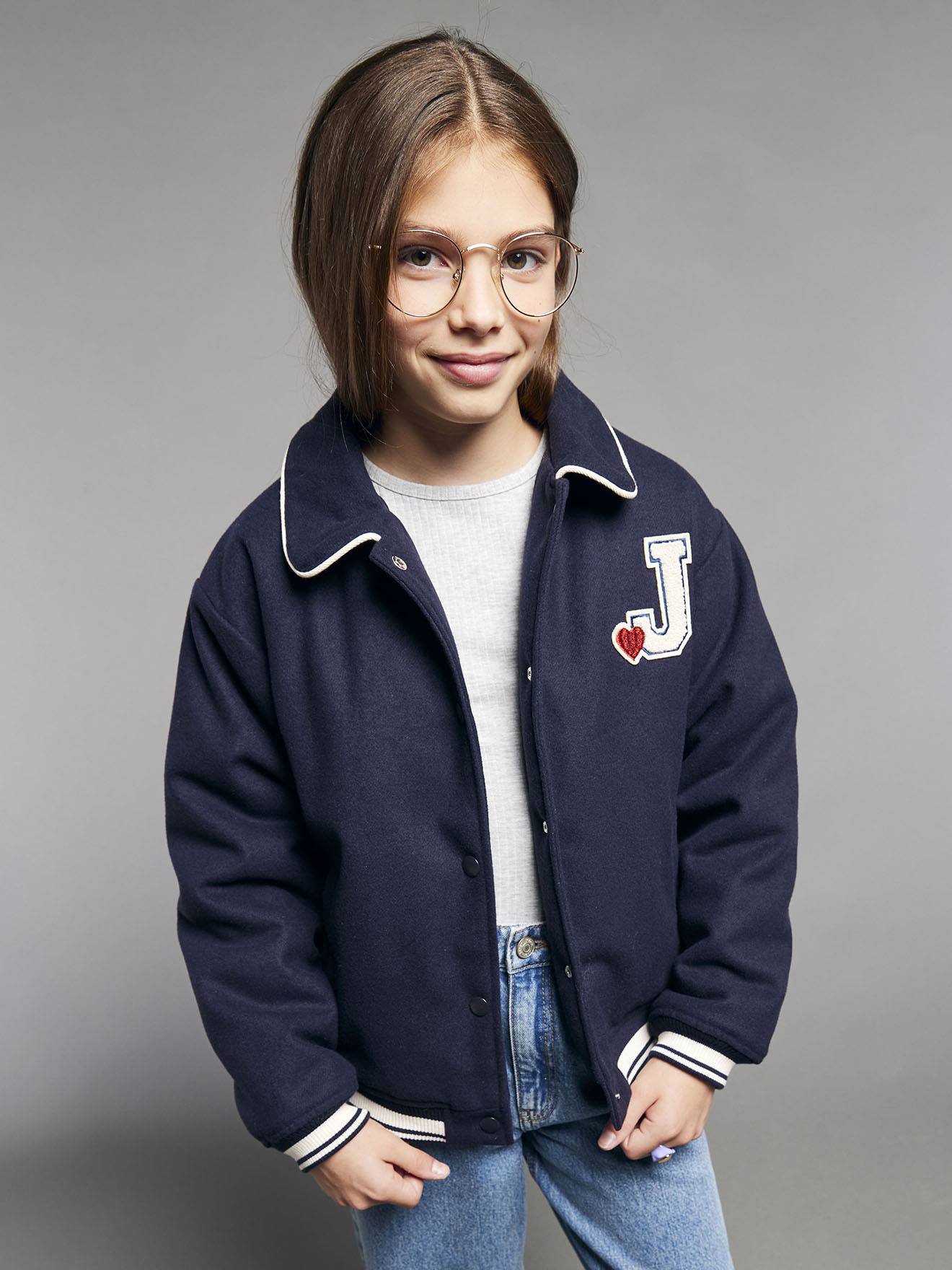 Mädchen Übergangsjacke im College-Look JONEN, Woll-Mix blau Gr. 128