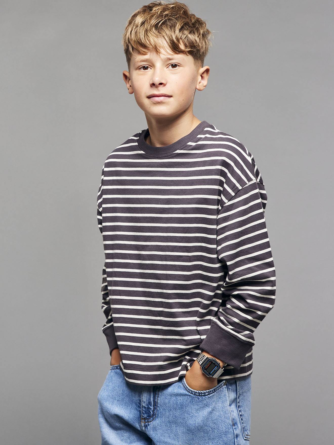 Jungen Streifenshirt JONEN mit Recycling-Baumwolle grau Gr. 140