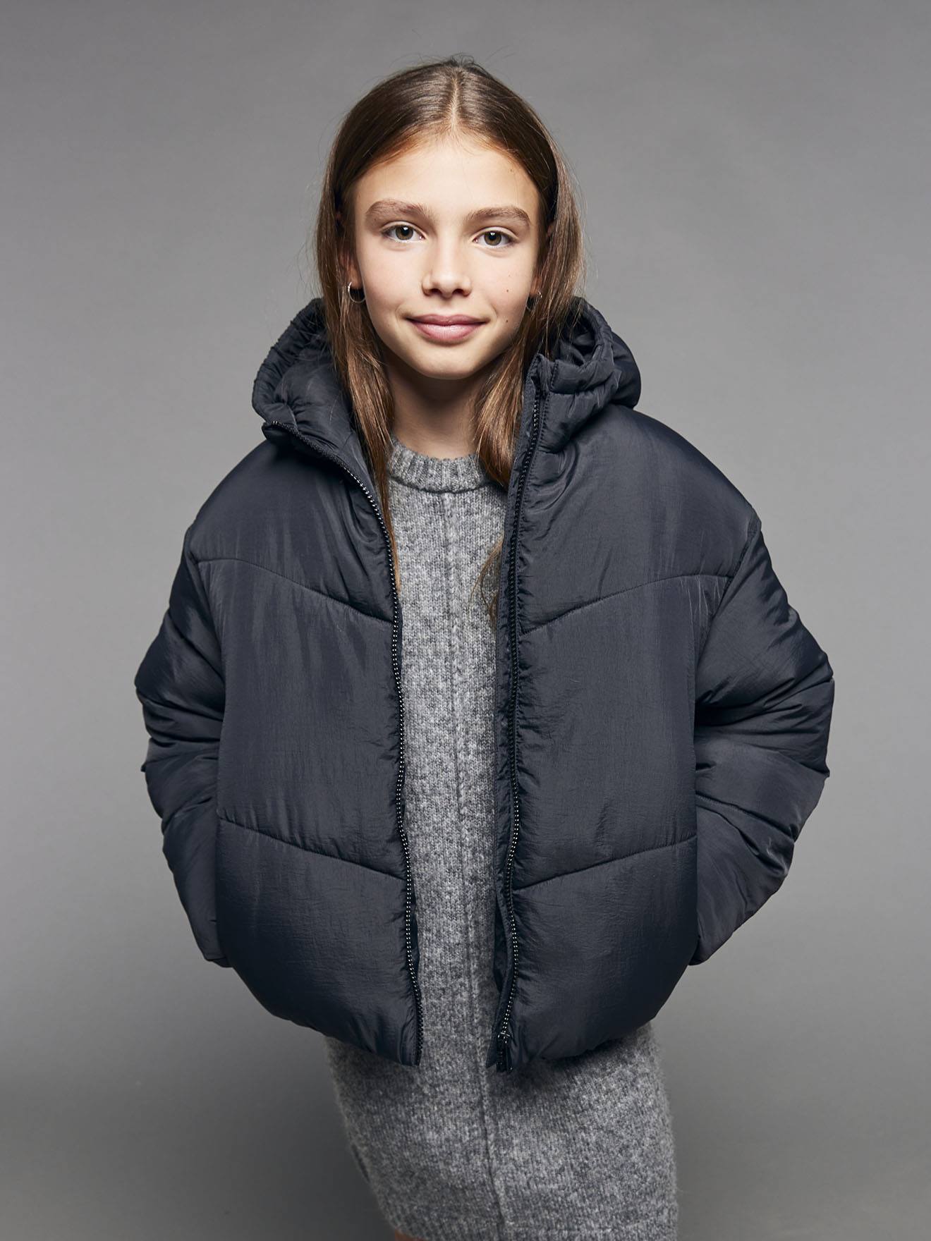 Kurze Mädchen Steppjacke mit Kapuze JONEN