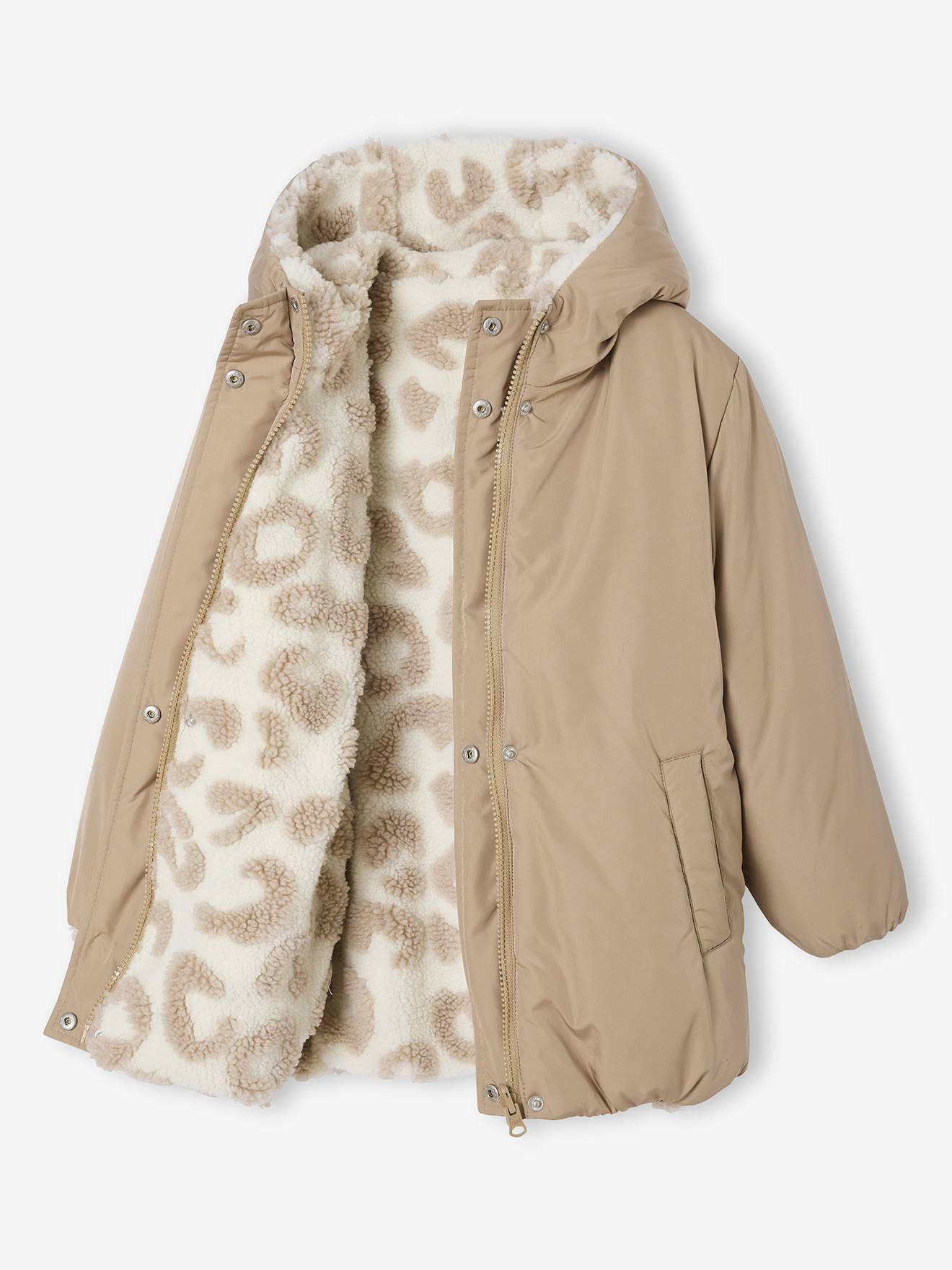 Thumbnail - Mädchen Wendejacke mit Leopardenmuster und Recycling-Wattierung mokka