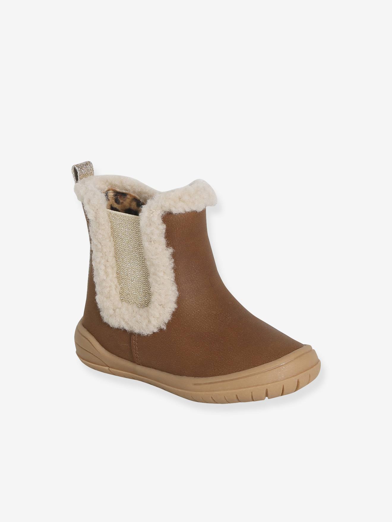 Gefütterte Baby Boots mit Reißverschluss und elastischem Einsatz camel