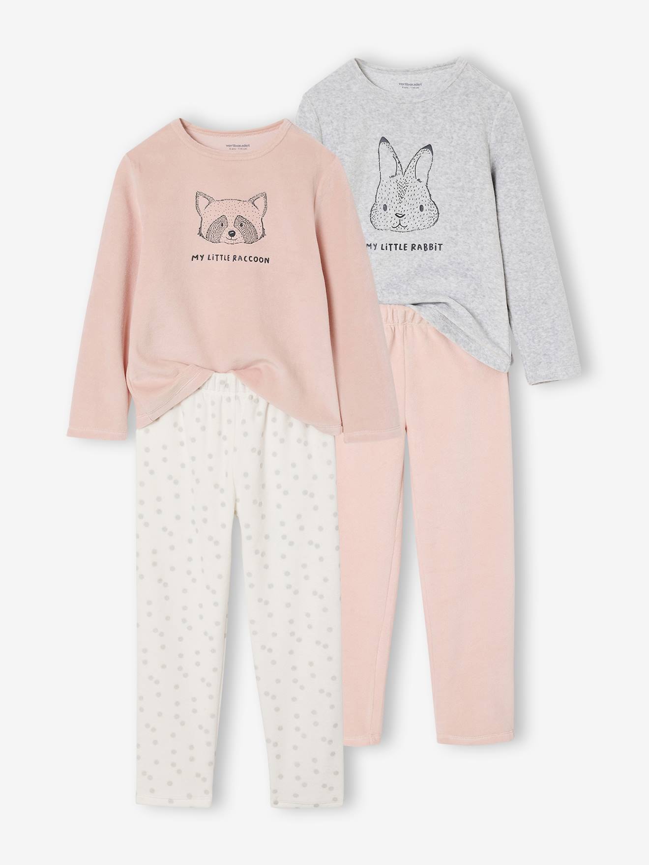 2er-Pack Samt-Schlafanzüge mit Tiermotiven für Mädchen BASIC