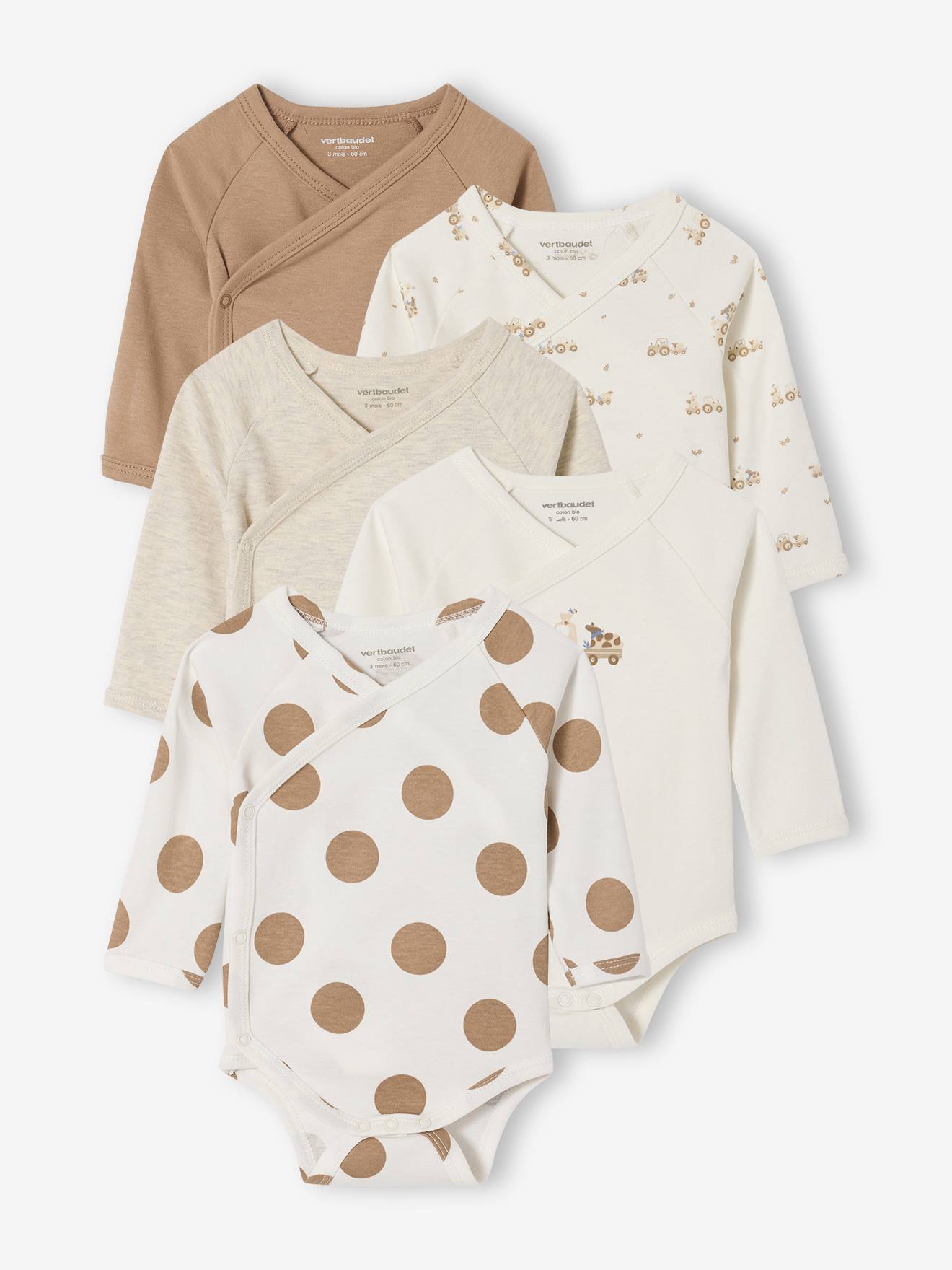 Bio-Kollektion: 5er-Pack Baby Schlupfbodys braun Gr. 62 von vertbaudet