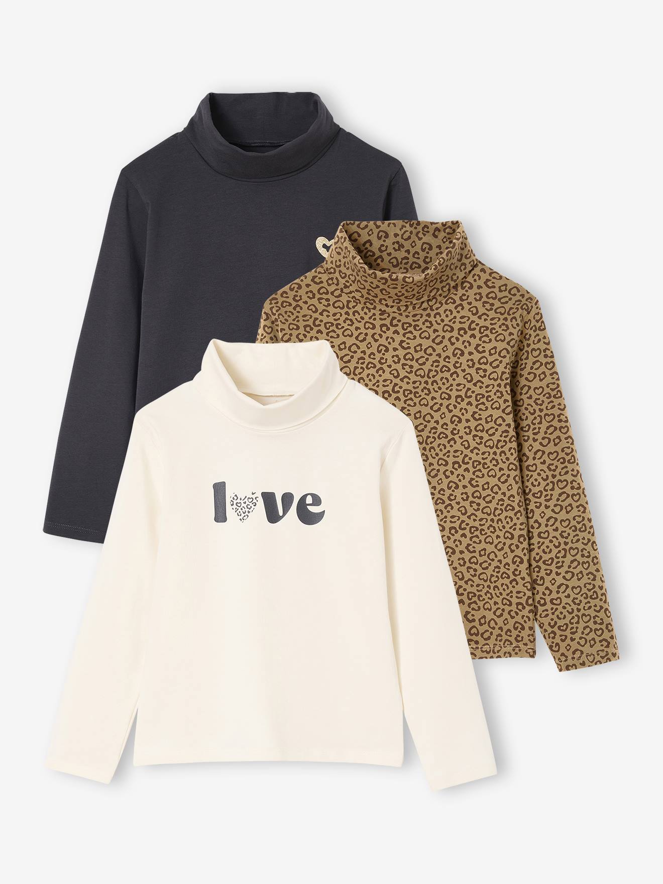 3er-Pack Mädchen Rollkragenshirts BASIC