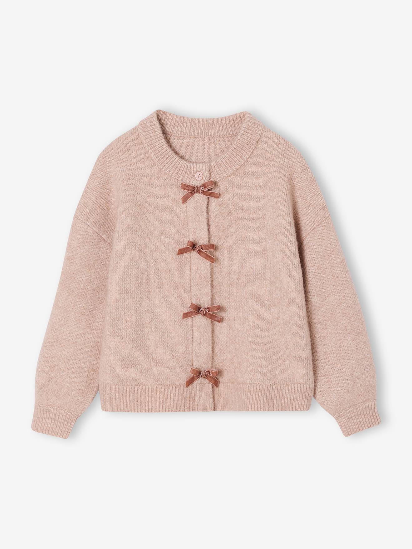 Thumbnail - Strickjacke Mädchen mit Samtschleifen pudrig