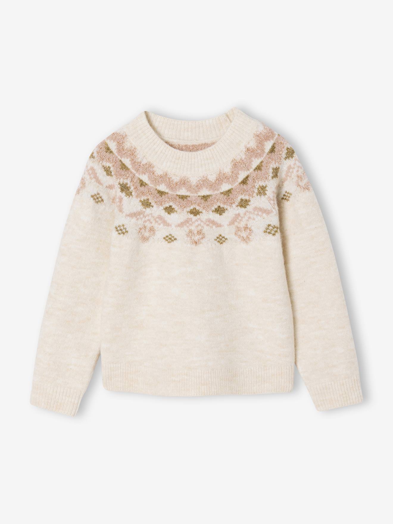 Thumbnail - Mädchen-Pullover mit Jacquard und Glitzerdetails vanille