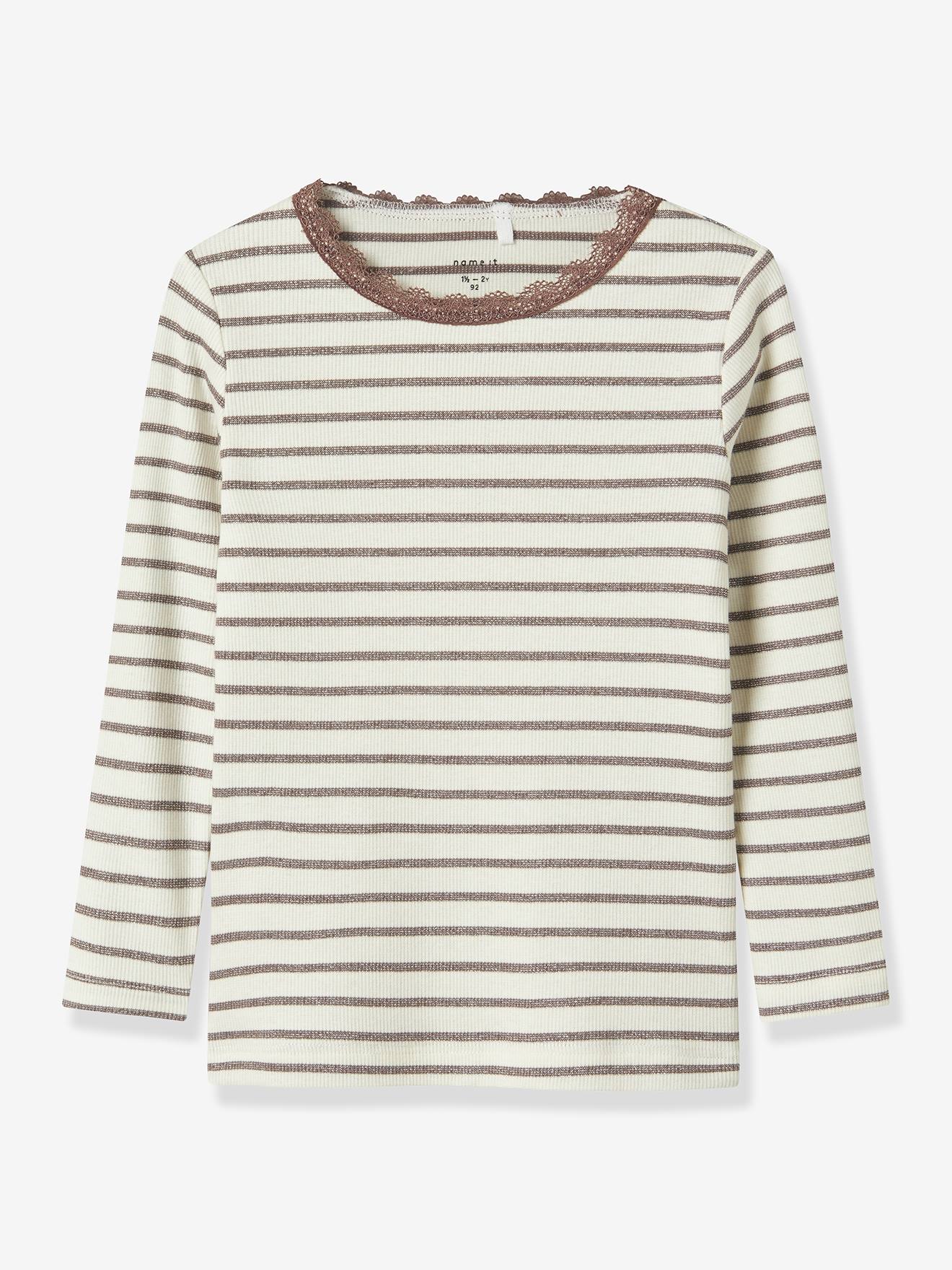 Mädchen Langarmshirt mit Glanzstreifen NMFNETTE NAME IT aubergine Gr. 98/104