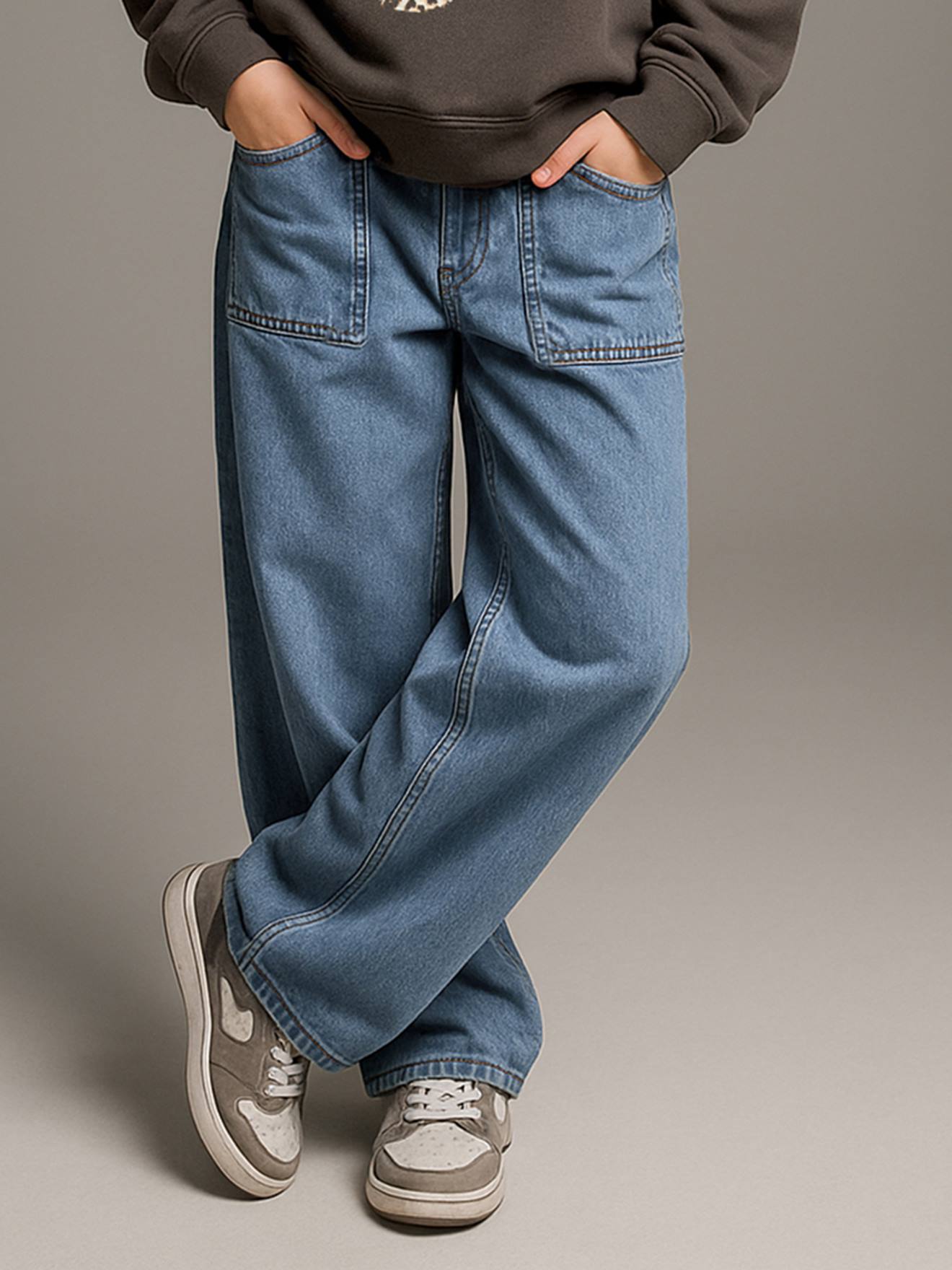 Weite Jeans mit großen Taschen Mädchen JONEN, Bundweite verstellbar blau Gr. 158