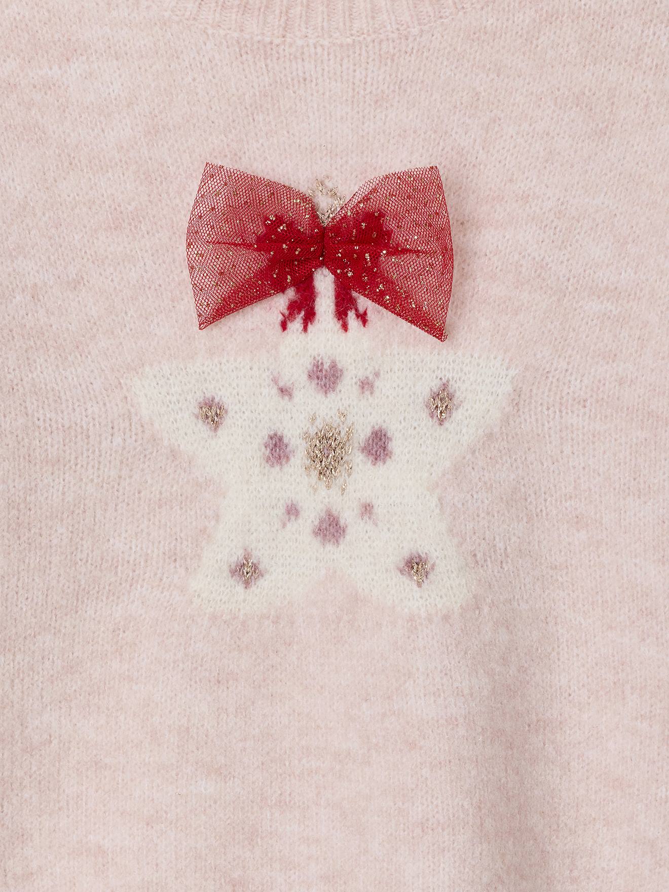 Thumbnail - Mädchen-Pullover mit Glitzerstern und Schleife pudrig