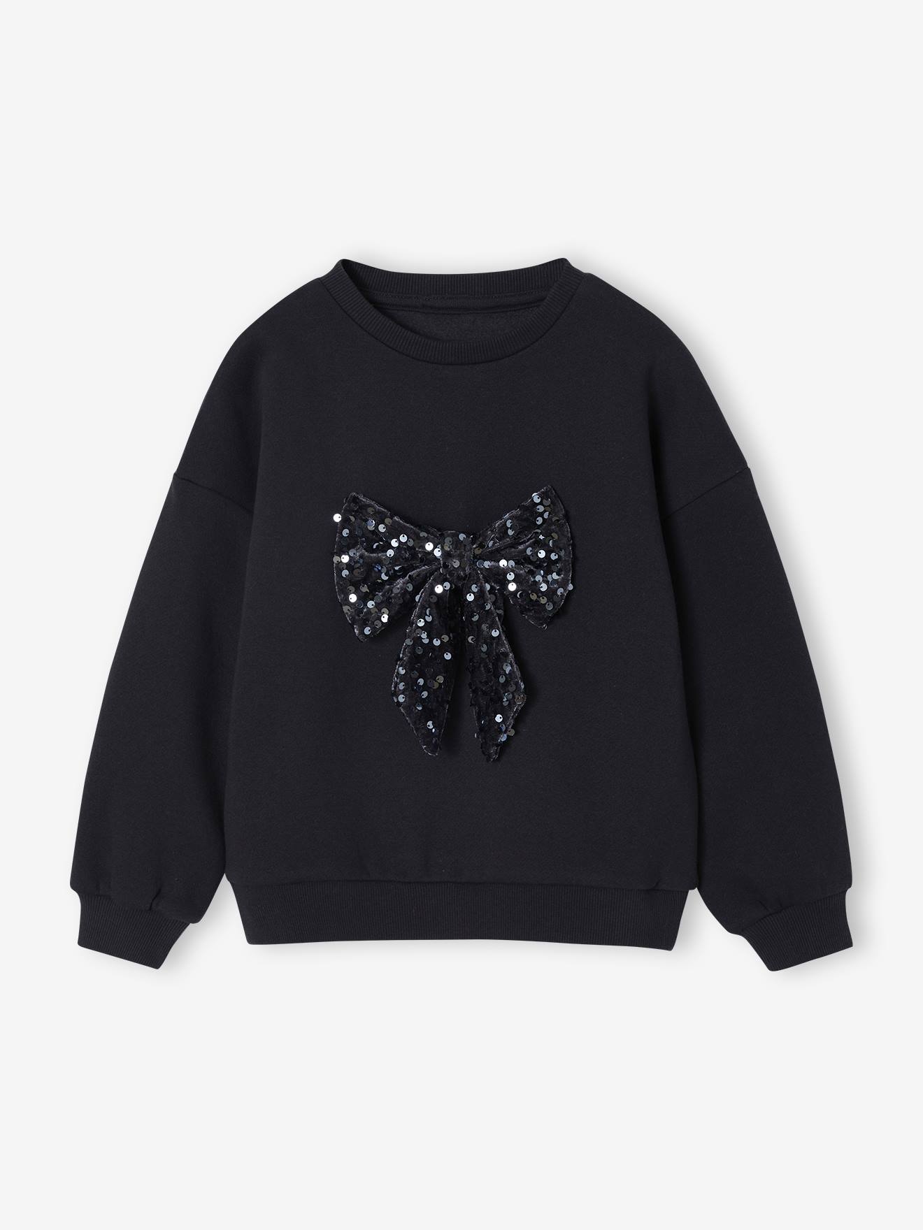 Mädchen Weihnachts-Sweatshirt mit Pailletten-Schleife grau Gr. 92/98 von vertbaudet