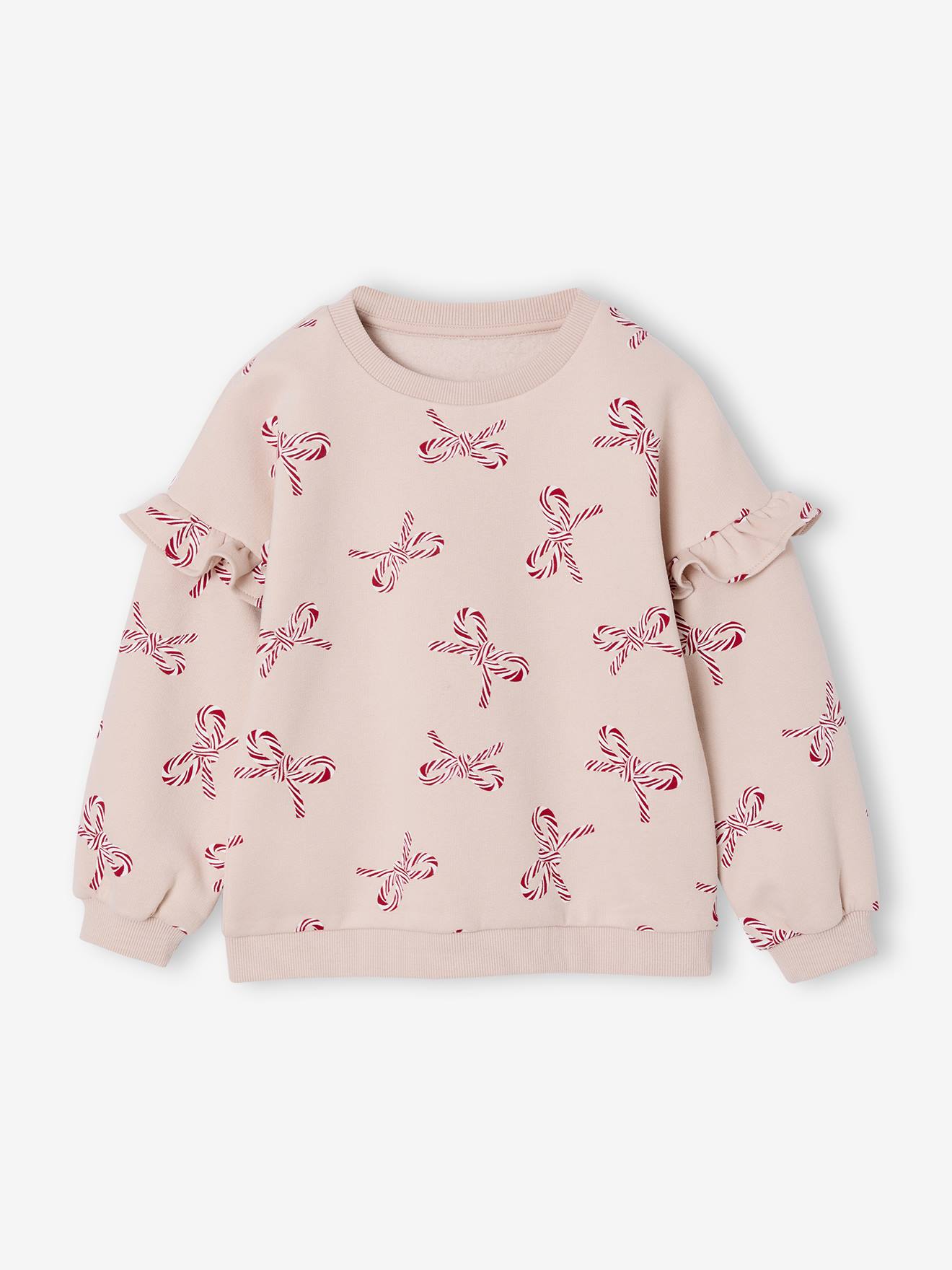 Mädchen Weihnachts-Sweatshirt mit Volantärmeln pudrig