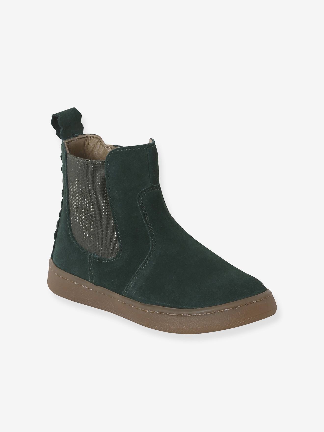 Mädchen Leder-Boots mit Reißverschluss grün Gr. 24 von vertbaudet