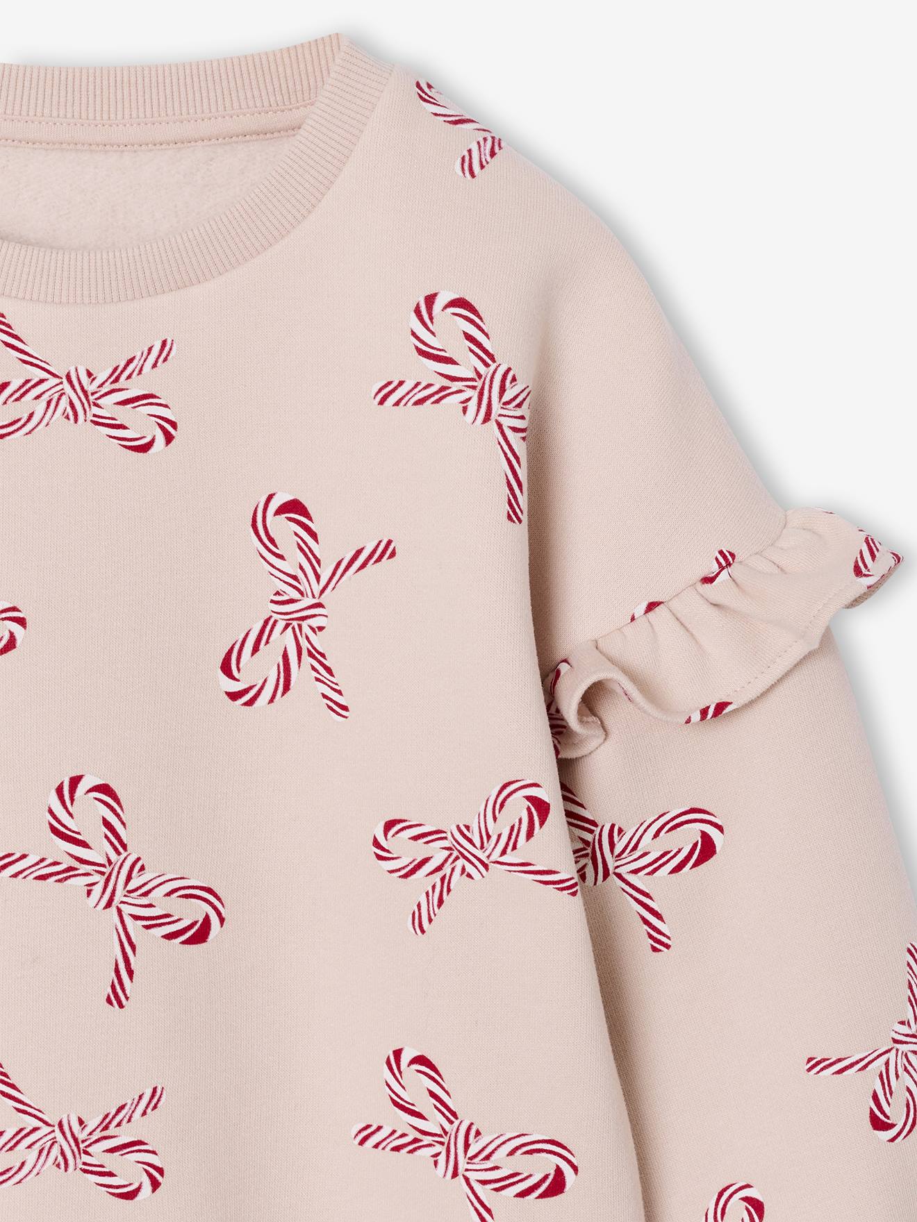 Thumbnail - Mädchen Weihnachts-Sweatshirt mit Volantärmeln pudrig