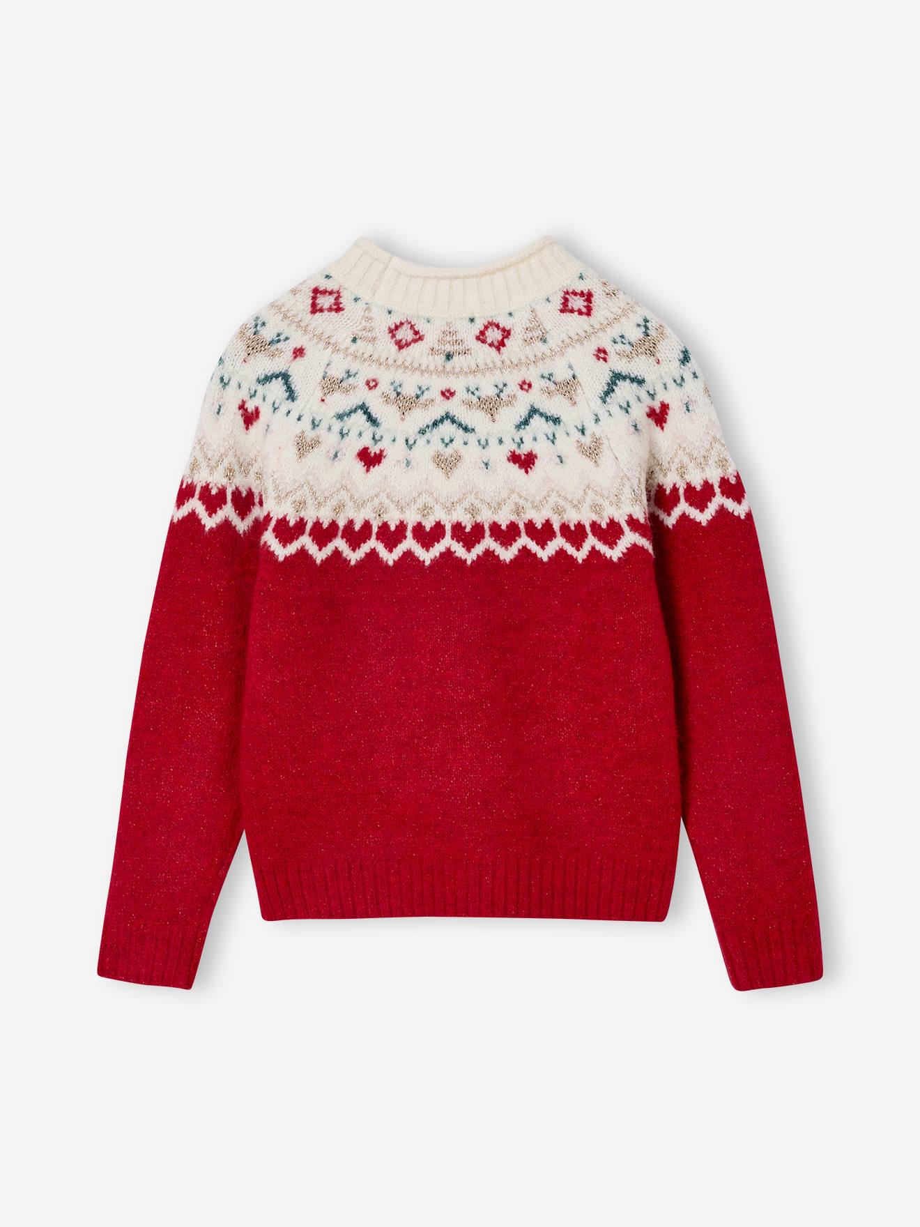 Thumbnail - Weihnachtspullover Mädchen Jacquard Glitzereffekt