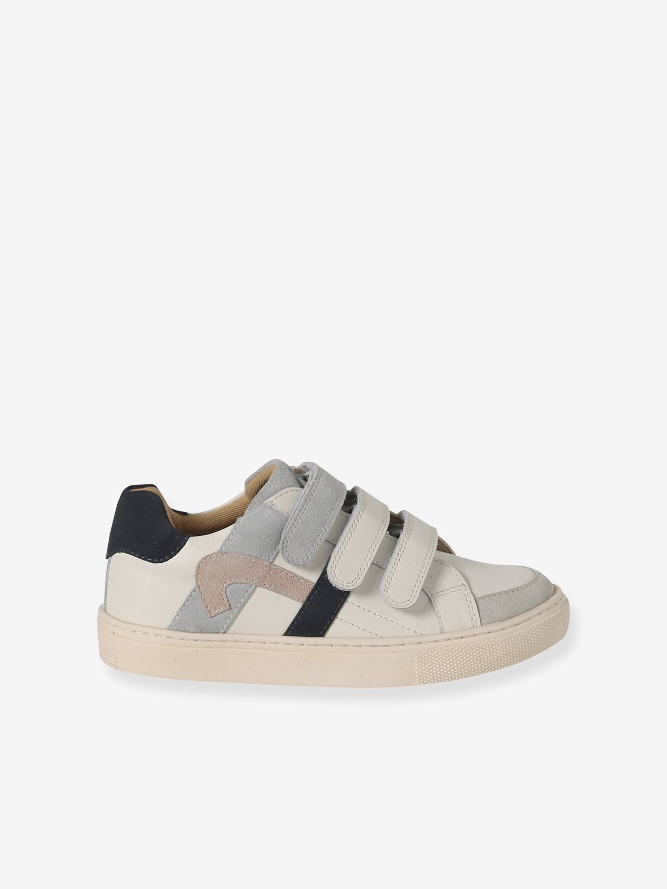 Thumbnail - Kinder Leder-Sneakers mit Klett und Kontrastdetails