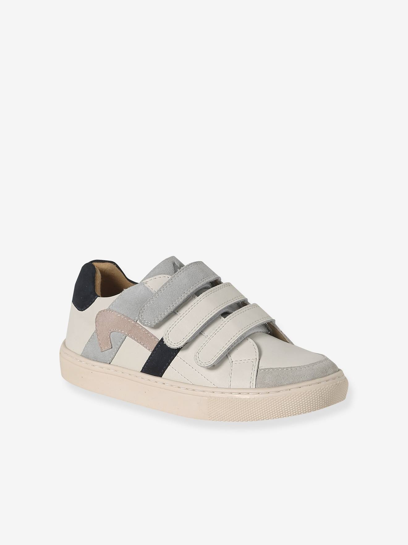 Kinder Leder-Sneakers mit Klett und Kontrastdetails