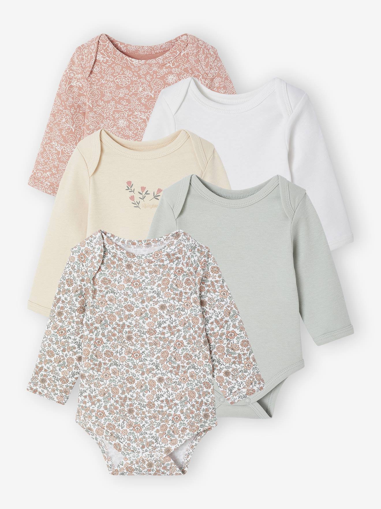 5er-Pack Baby Schlupfbodys mit Blumen Bio-Baumwolle salbei