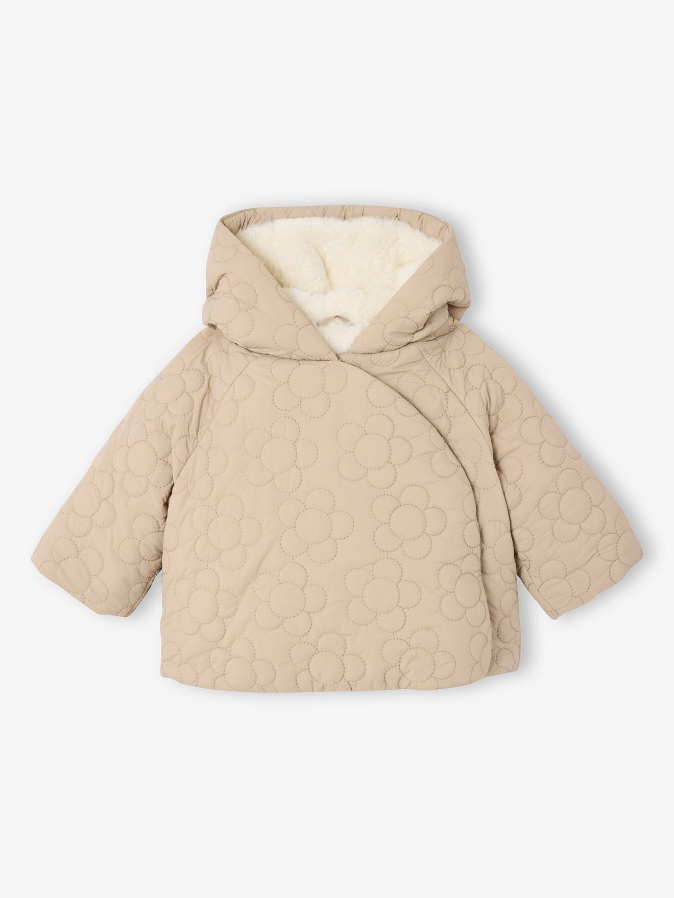 Thumbnail - Baby Steppjacke mit Blumensteppung und Kunstfellfutter