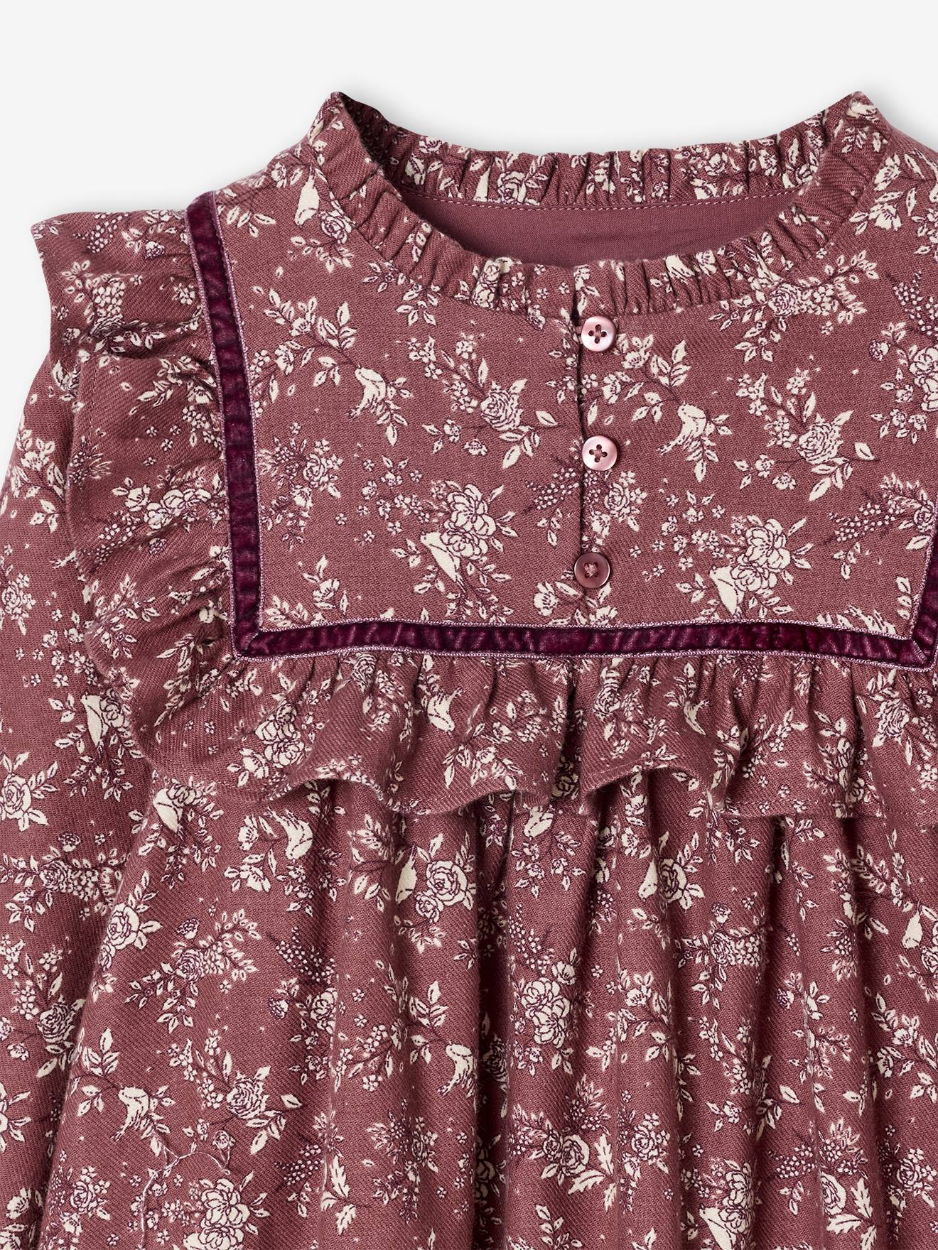 Thumbnail - Mädchenkleid aus Flanell mit Blumenmuster