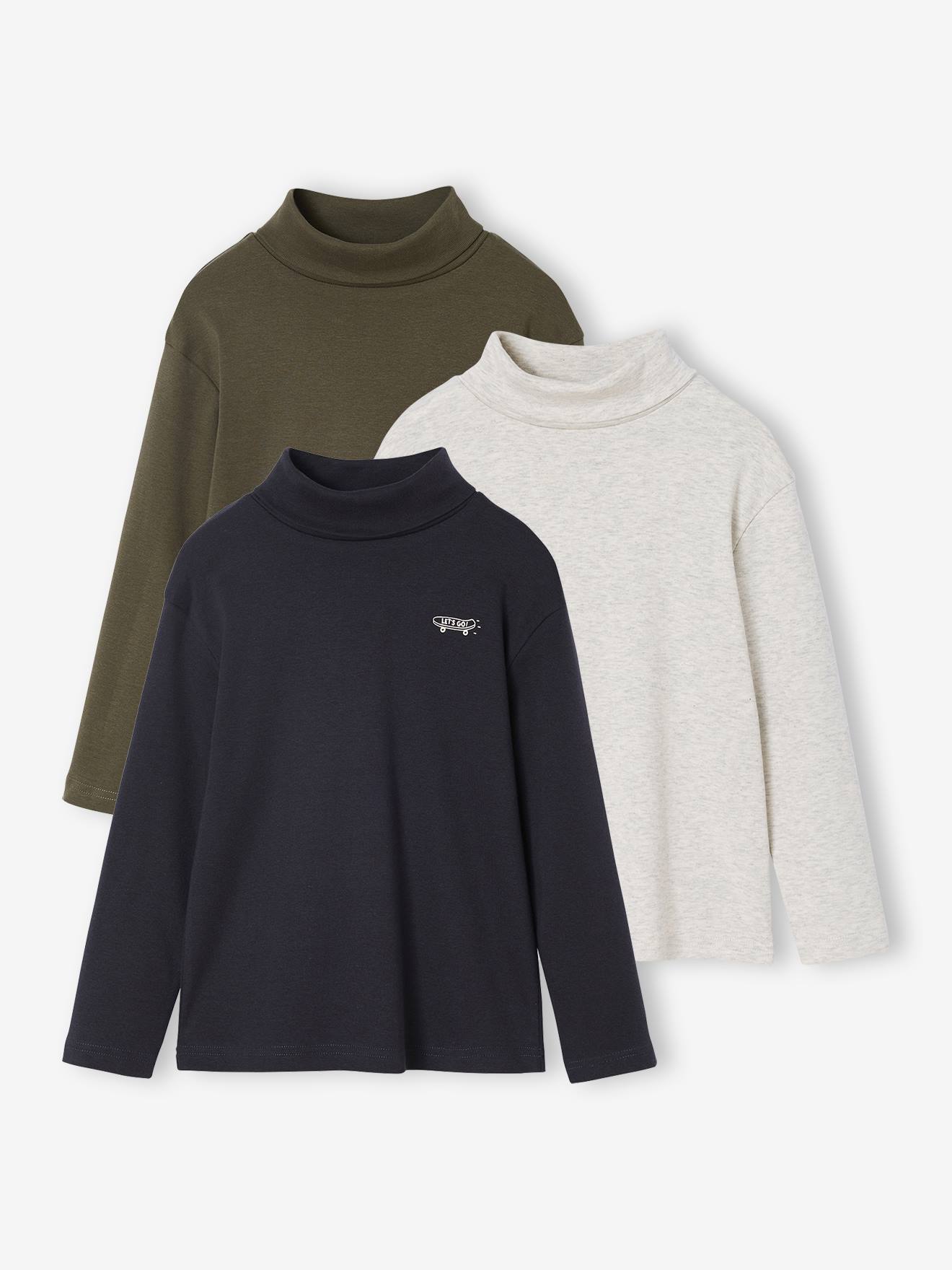 3er-Pack Jungen Langarm-Rollkragenshirts BASIC