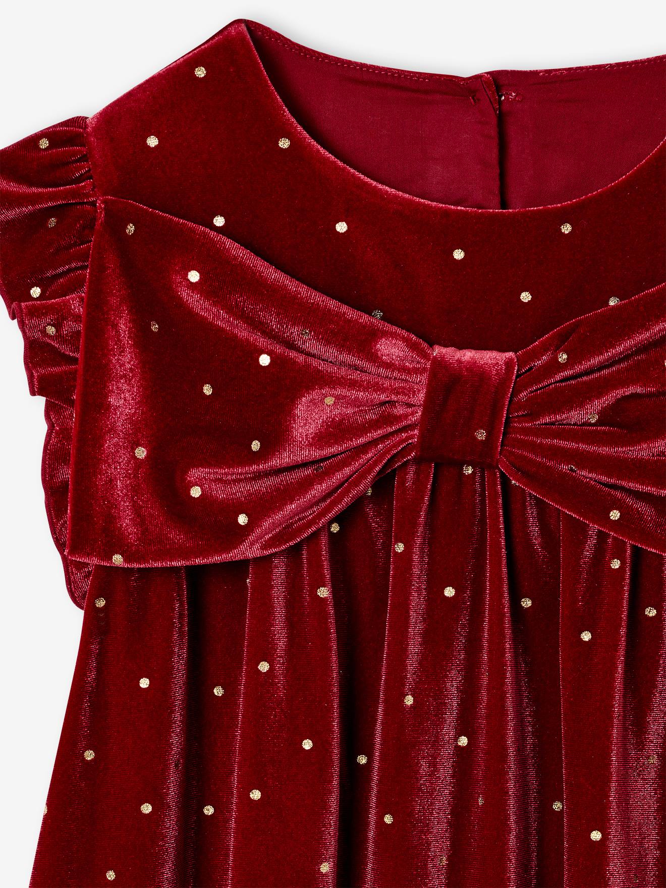 Thumbnail - Weihnachtskleid Mädchen mit Samtschleife