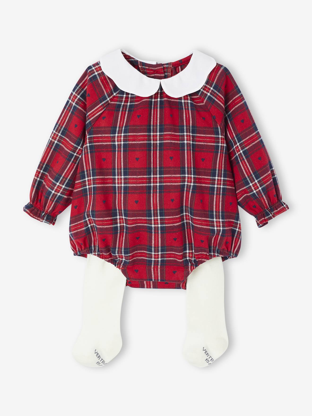 Baby Weihnachts-Set: Strampler aus Flanell & Strumpfhose, vertbaudet x Envie de Fraise rot Gr. 71