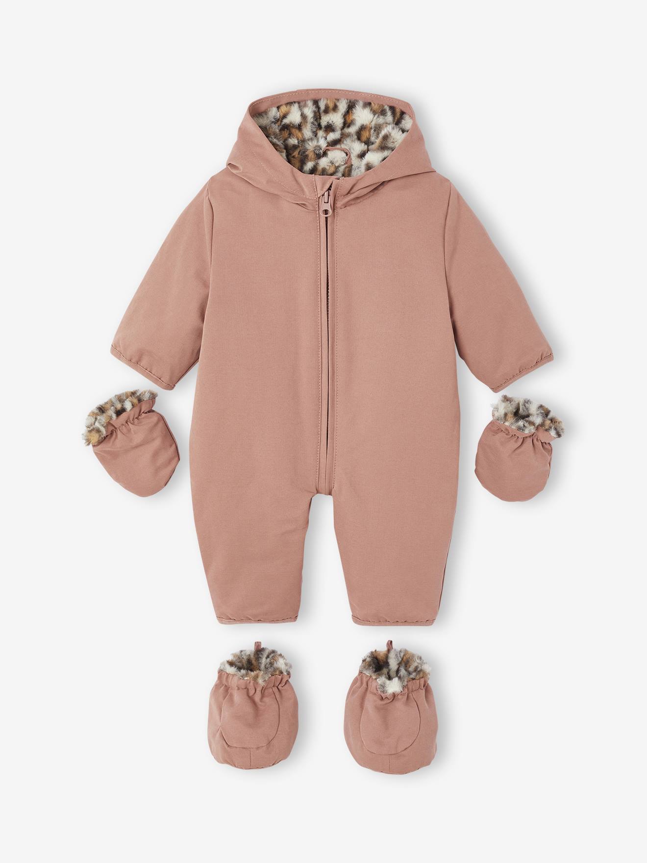 Variabler Baby Overall für Herbst & Winter mit Leo-Futter, Recycling-Material rosenholz Gr. 80 von vertbaudet