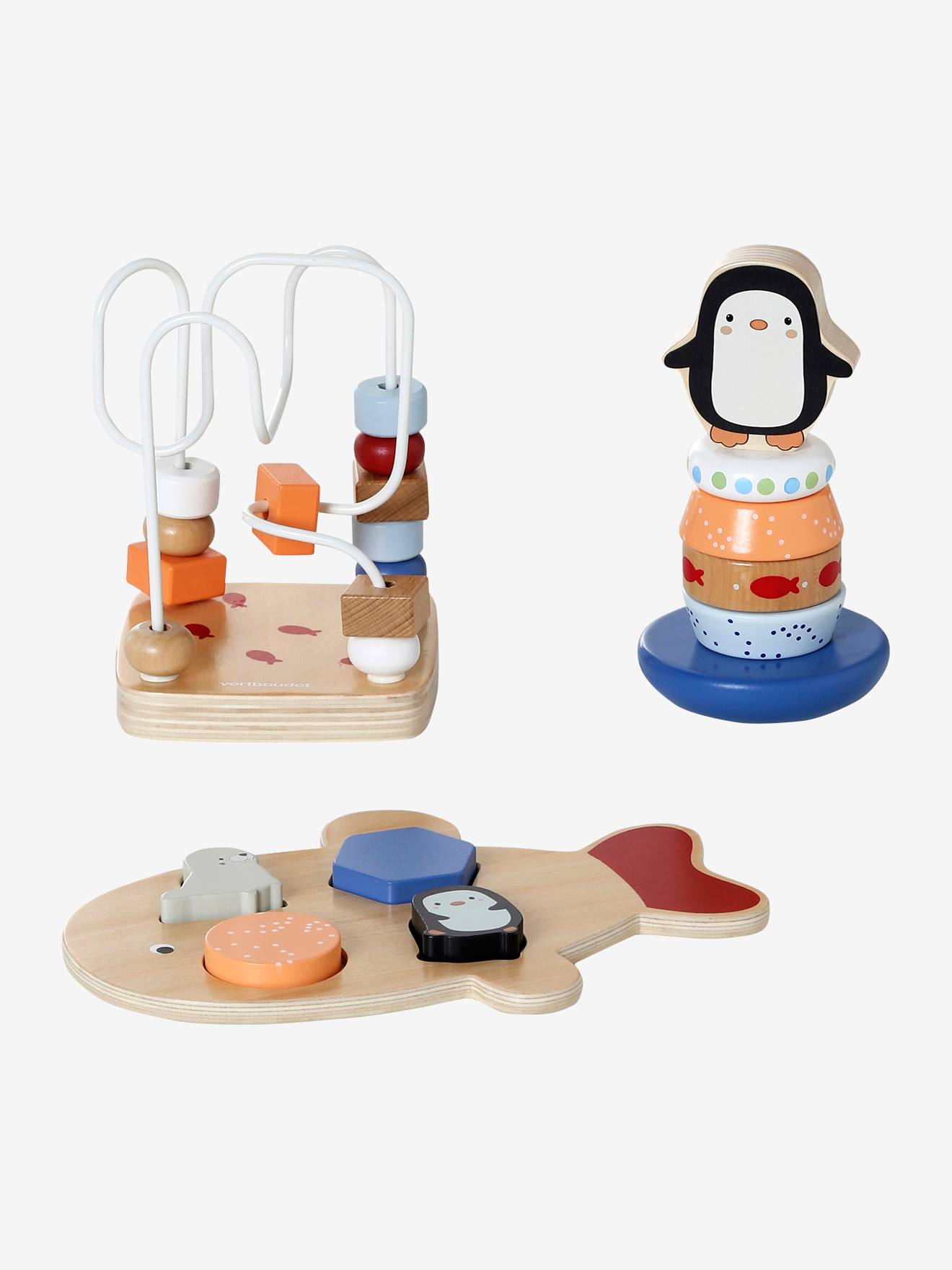 Set aus 3 Holzspielzeugen PINGUIN