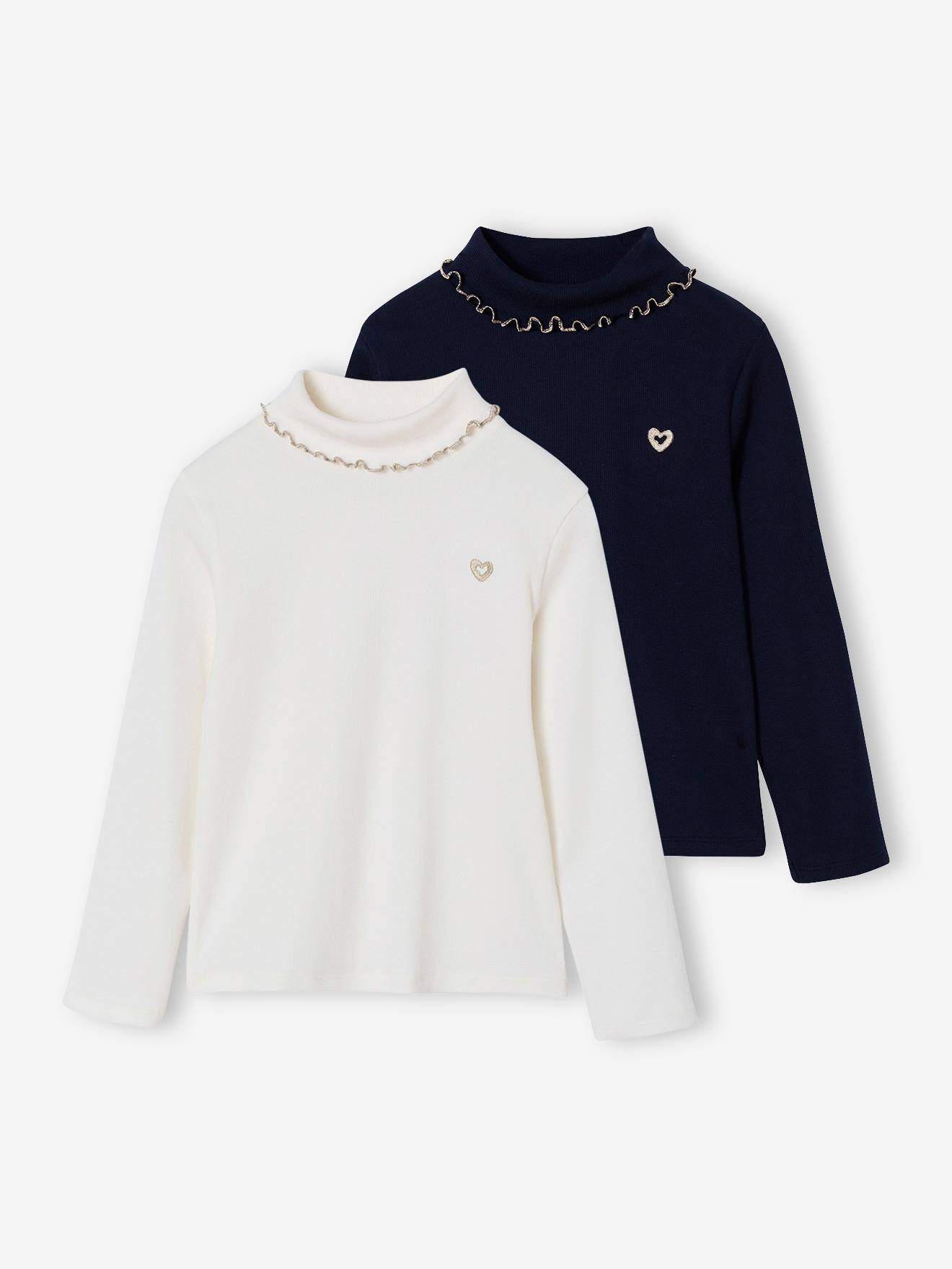 2er-Pack gerippte Mädchen Langarmshirts mit Stehkragen BASIC
