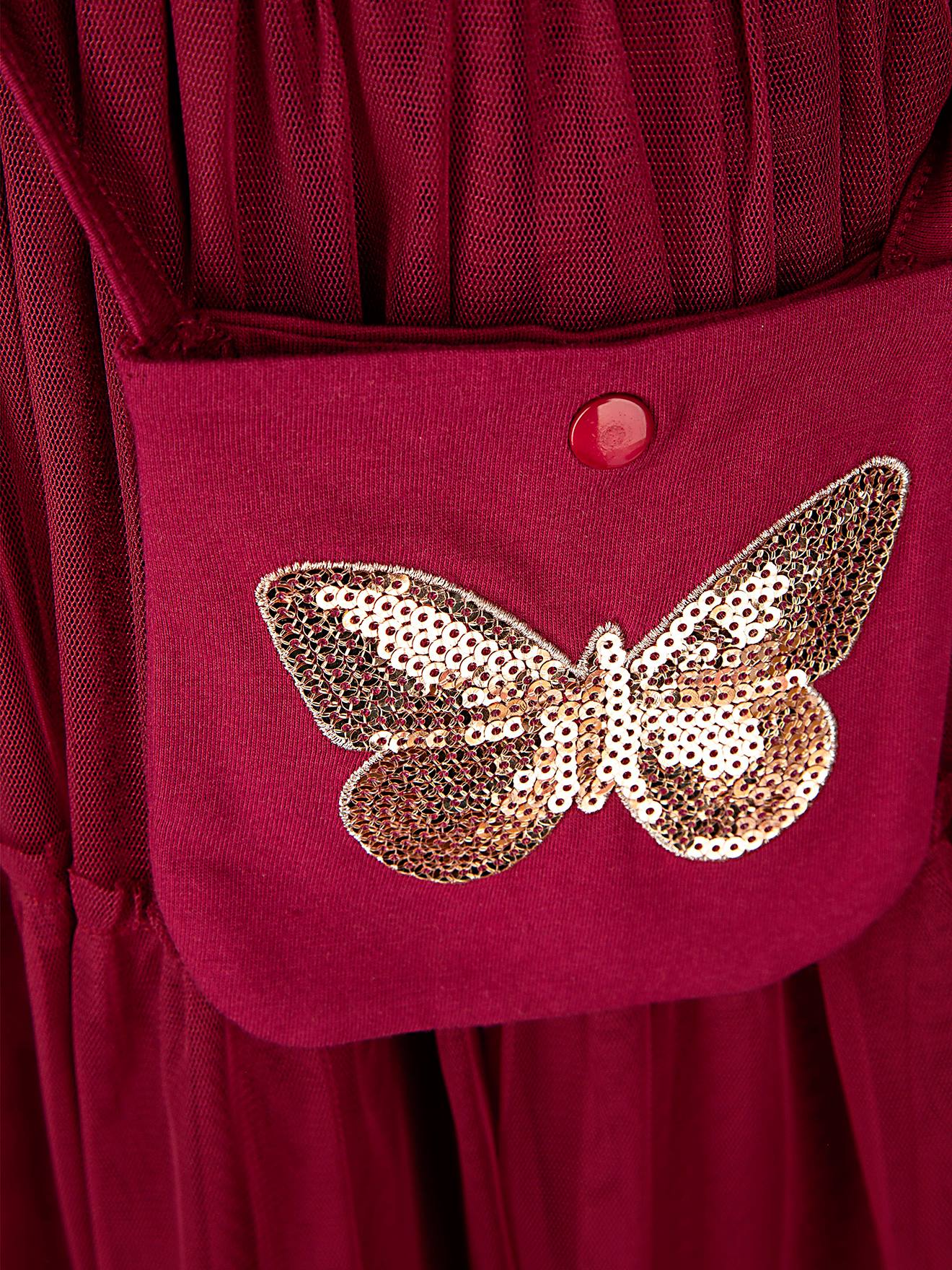 Thumbnail - Kleid Langarm Happy Girls Mädchen mit Schmetterlingstasche granatapfel