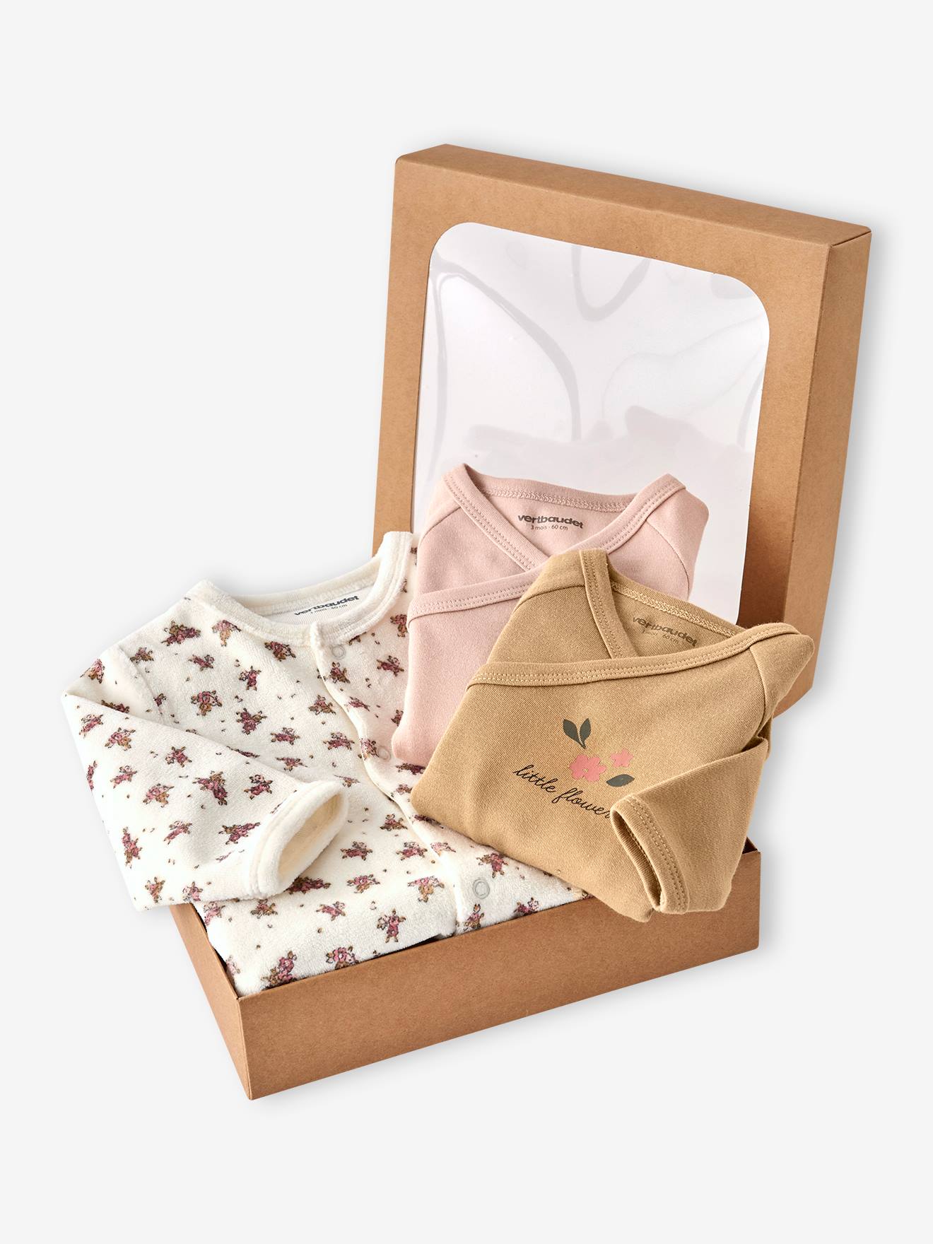 Baby-Set aus Samt-Strampler & 2 Bodys Bio-Baumwolle