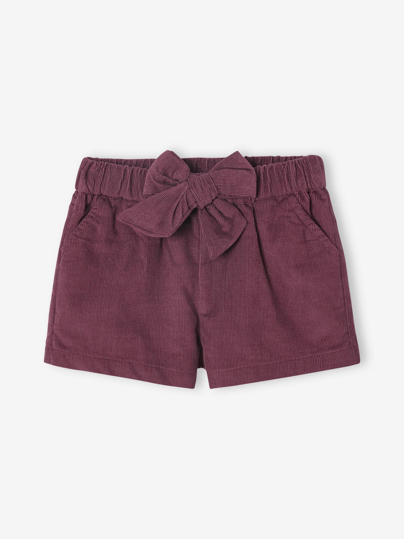 Baby Shorts aus Feincord mit Bindegürtel aubergine Gr. 86 von vertbaudet