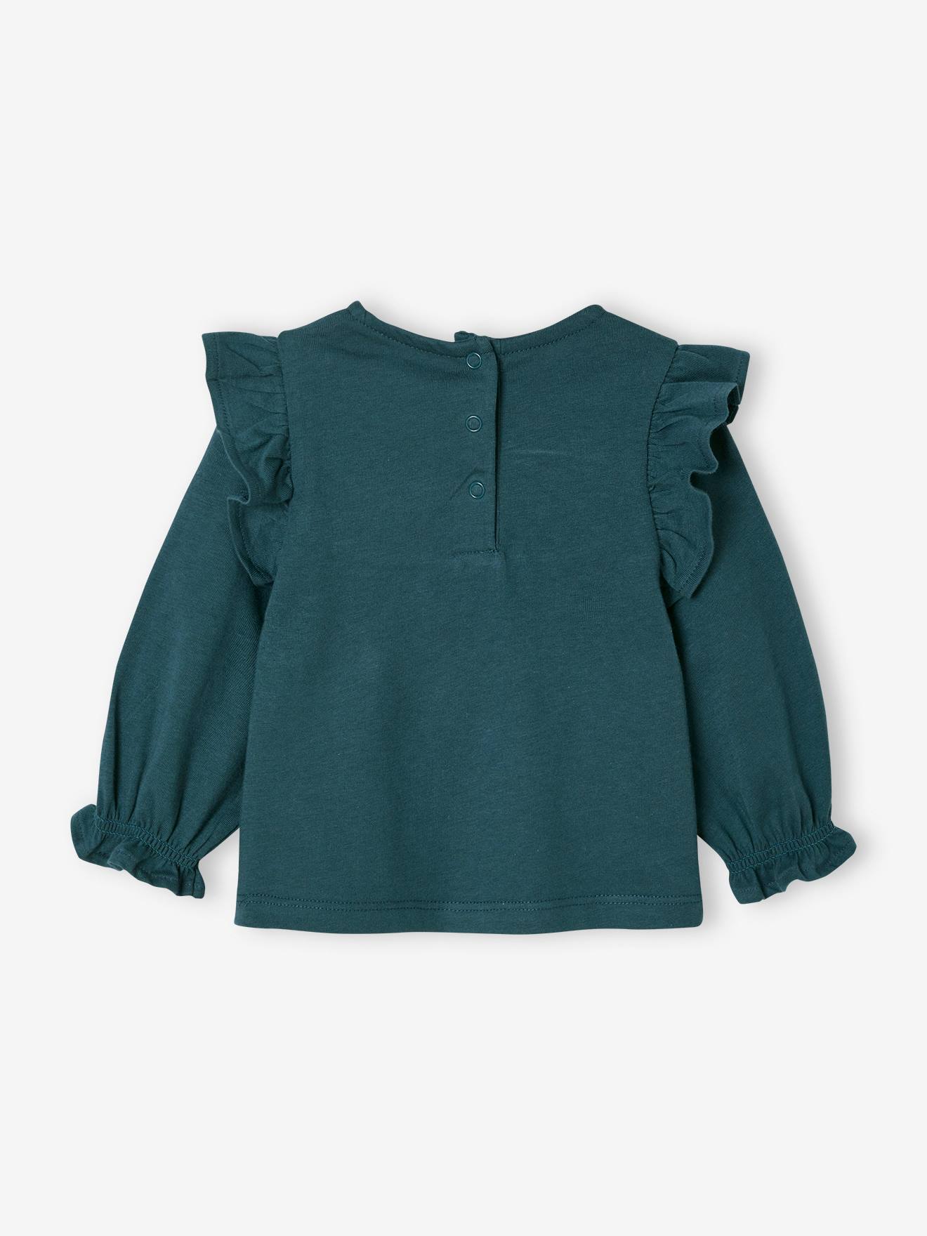 Thumbnail - Baby Shirt mit Stickerei und Volants pfauen