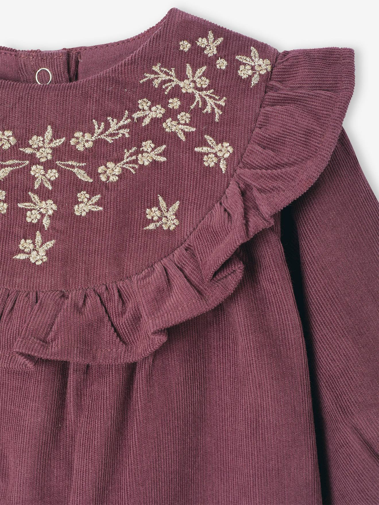 Thumbnail - Baby Samt-Strampler mit besticktem Kragen und Rüschen